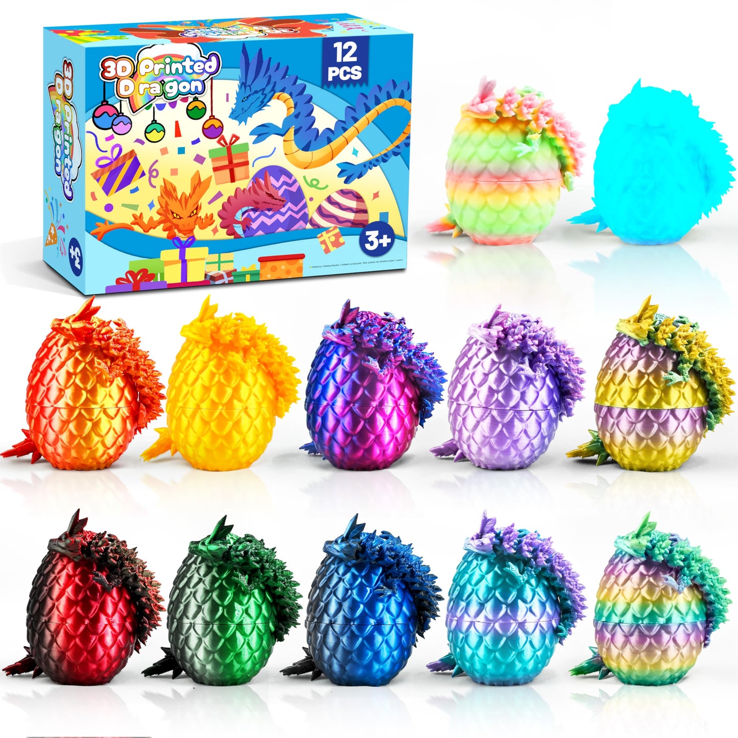 Cybermaker 12-Piece Easter Eggs: 3D Printed Dragon Toys for Kids, Desk Decor & Gifts