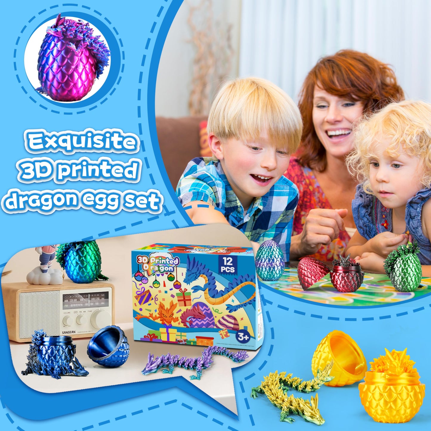 Cybermaker 12-Piece Easter Eggs: 3D Printed Dragon Toys for Kids, Desk Decor & Gifts