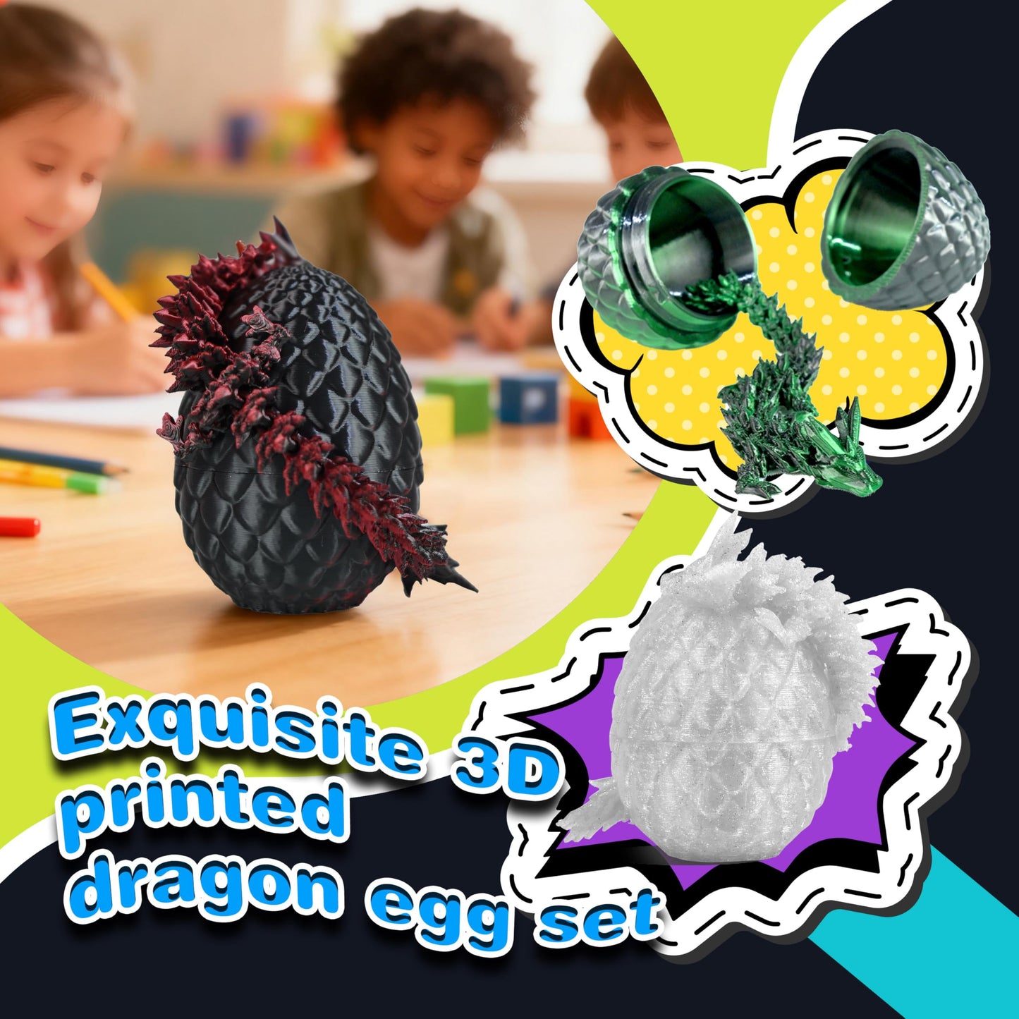 Cybermaker 12Pcs Black Dragon Eggs with Inside Dragon | 3D Printed Collectibles