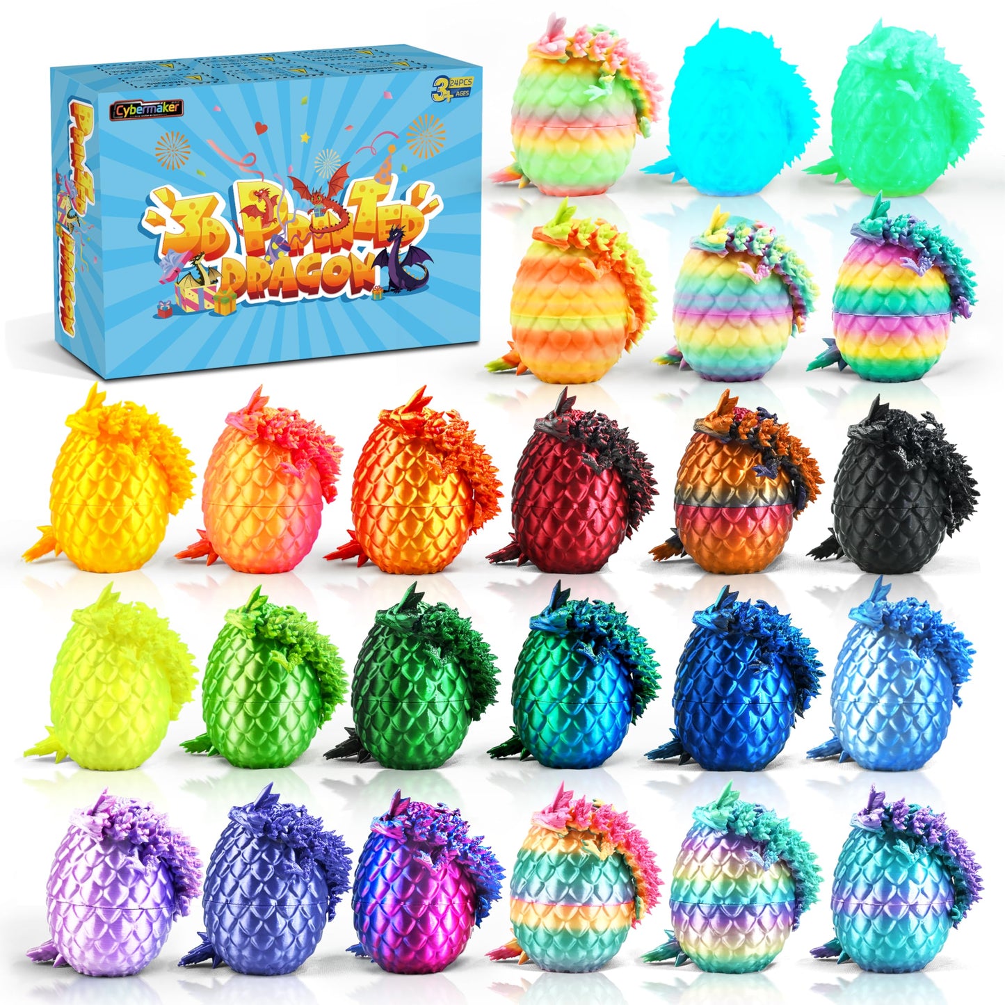 Cybermaker 24-Piece 3D Printed Dragon Eggs – Vibrant Collectibles & Easter Favors