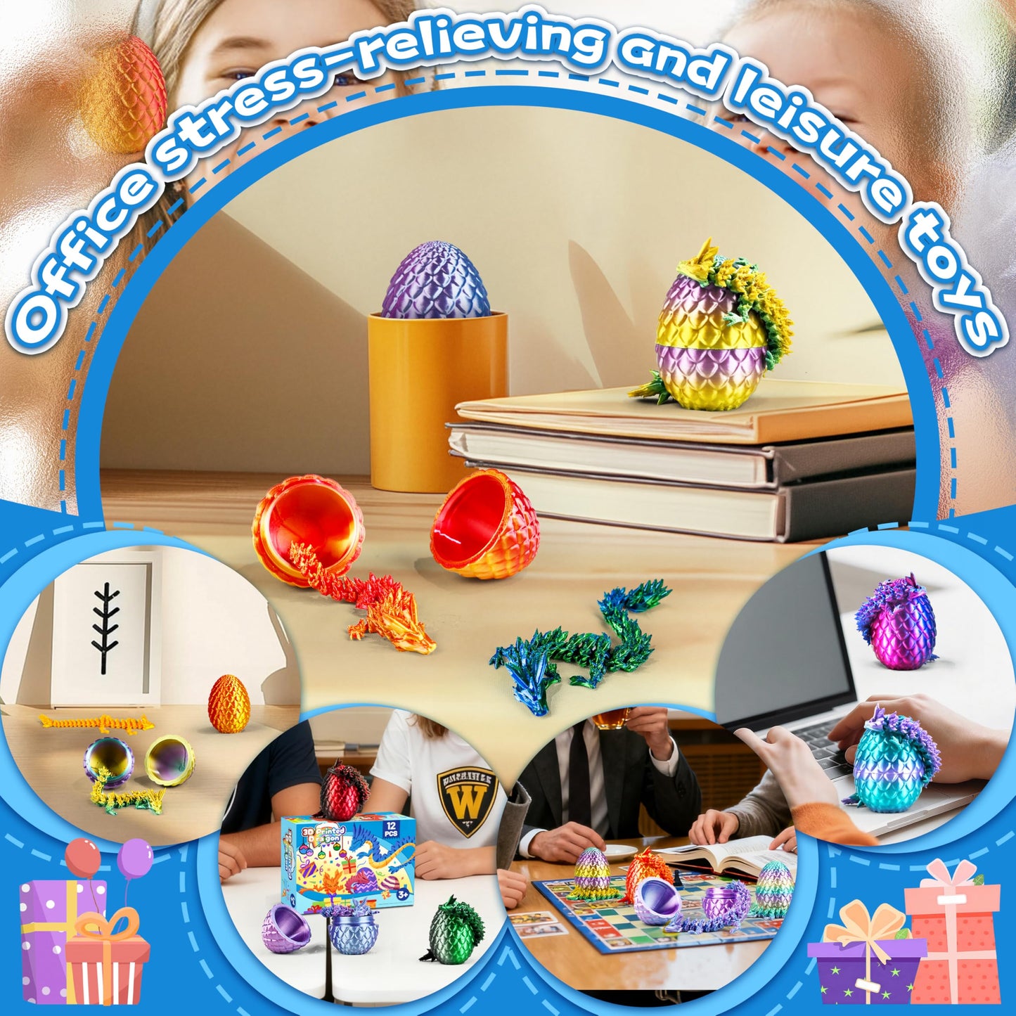 Cybermaker 12-Piece Easter Eggs: 3D Printed Dragon Toys for Kids, Desk Decor & Gifts