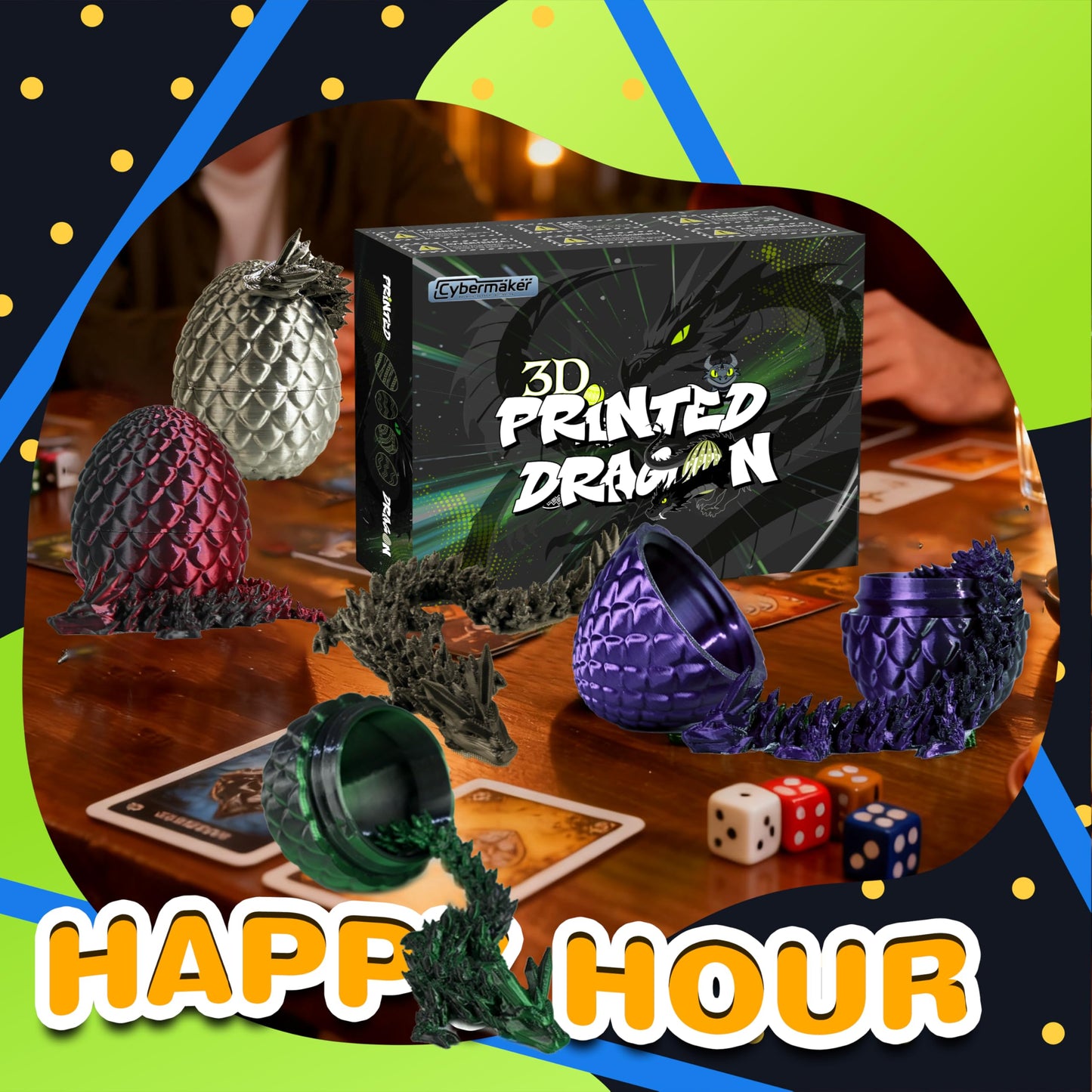 Cybermaker 12Pcs Black Dragon Eggs with Inside Dragon | 3D Printed Collectibles