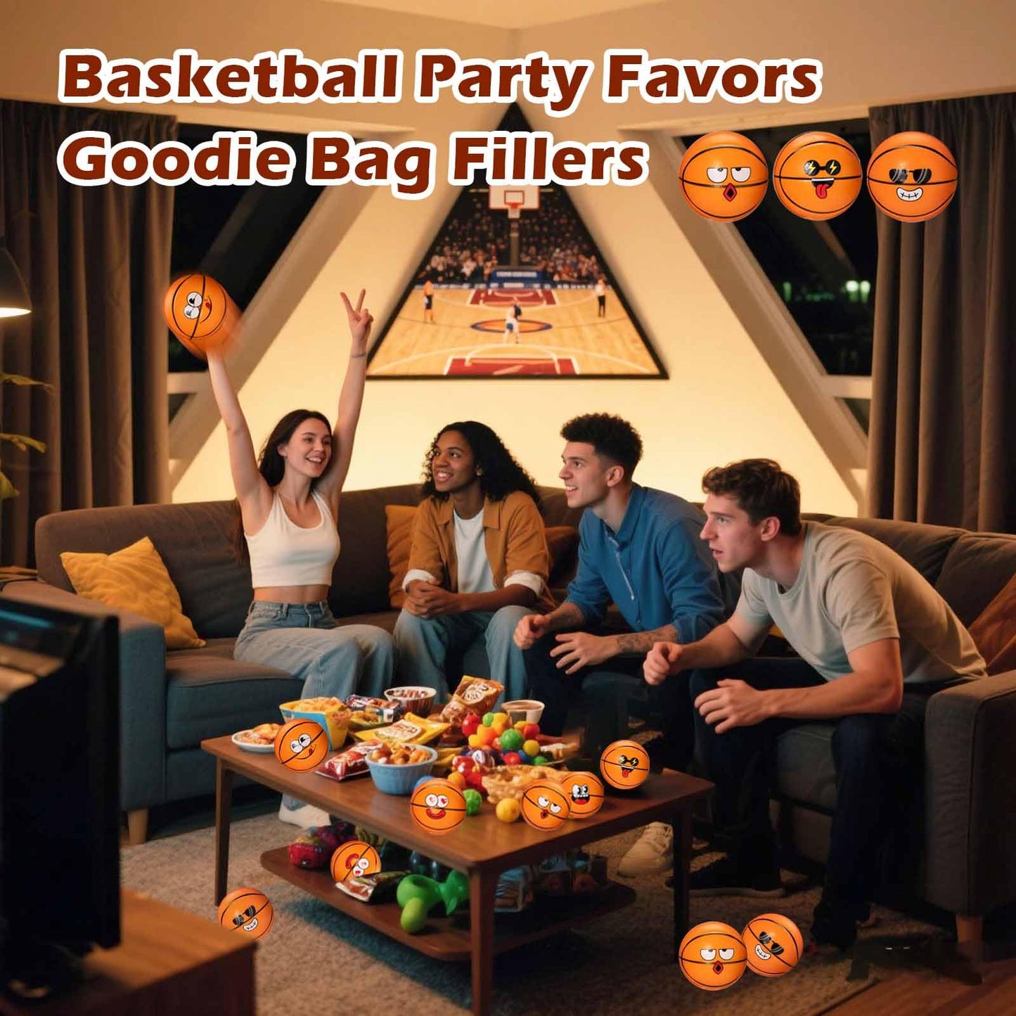 CYCLESCRUX 12-Pack Cute Face Basketball Squeeze Balls – 2.5 in Foam Stress Toys