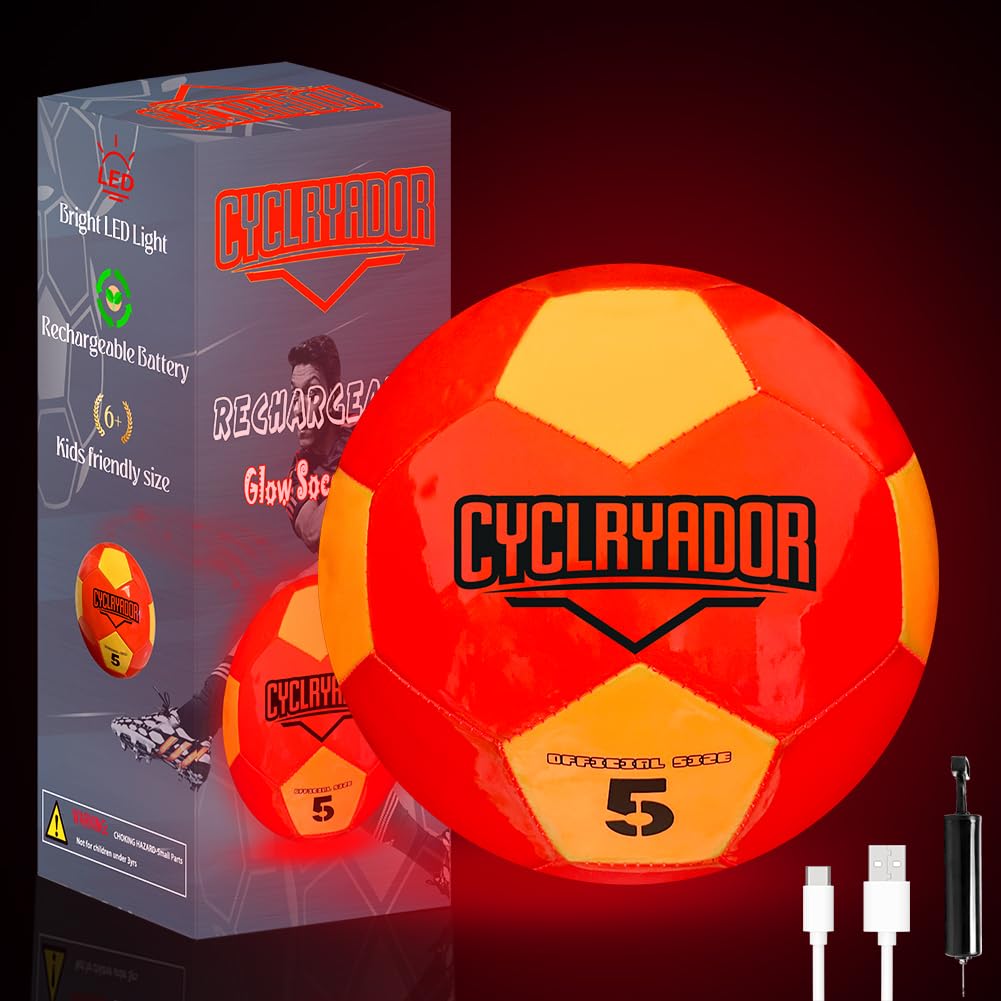 Cyclryador Rechargeable Glow Soccer Ball Size 5 – Light Up with Pump & USB Cable