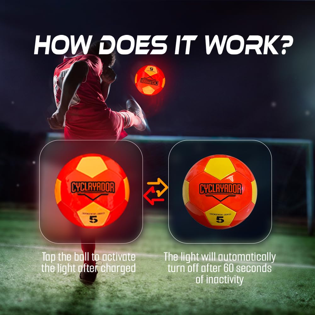 Cyclryador Rechargeable Glow Soccer Ball Size 5 – Light Up with Pump & USB Cable