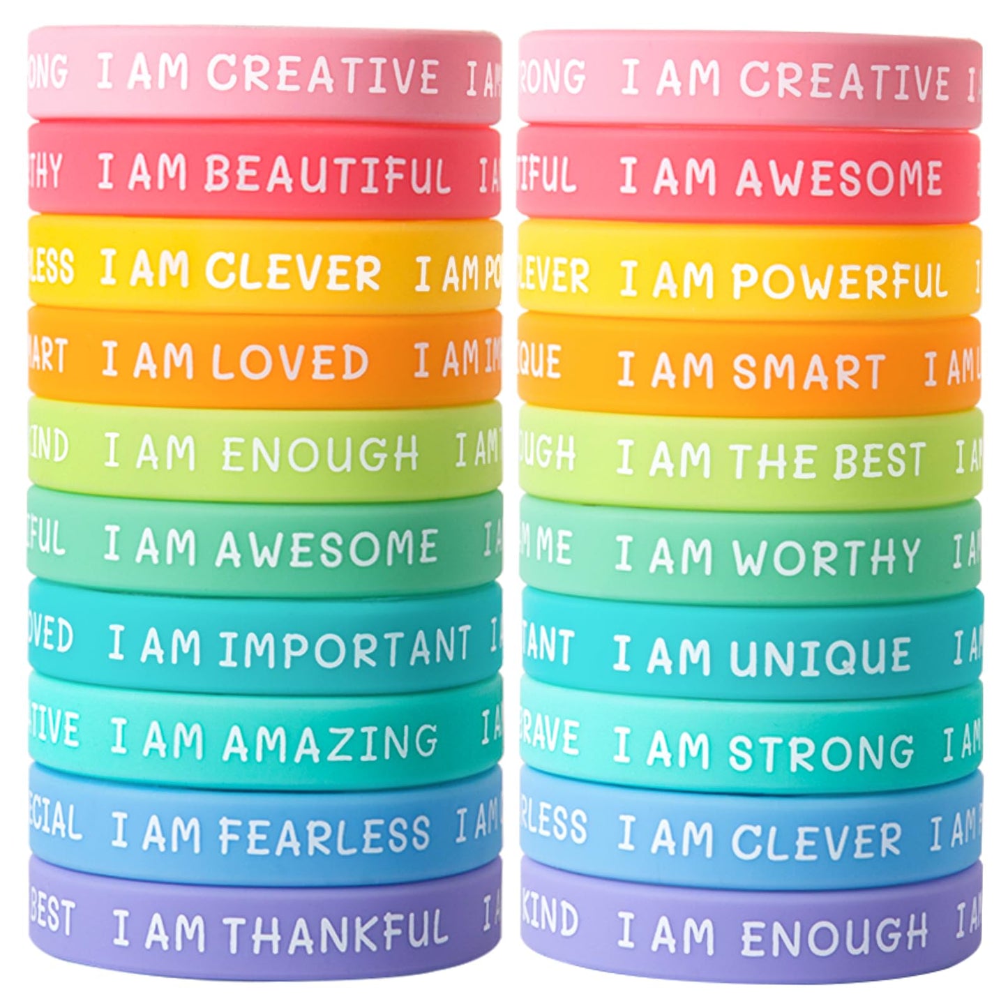 CYCLUSIVE 20-Piece Inspirational Wristbands | Motivational Silicone Bracelets for Kids & Students