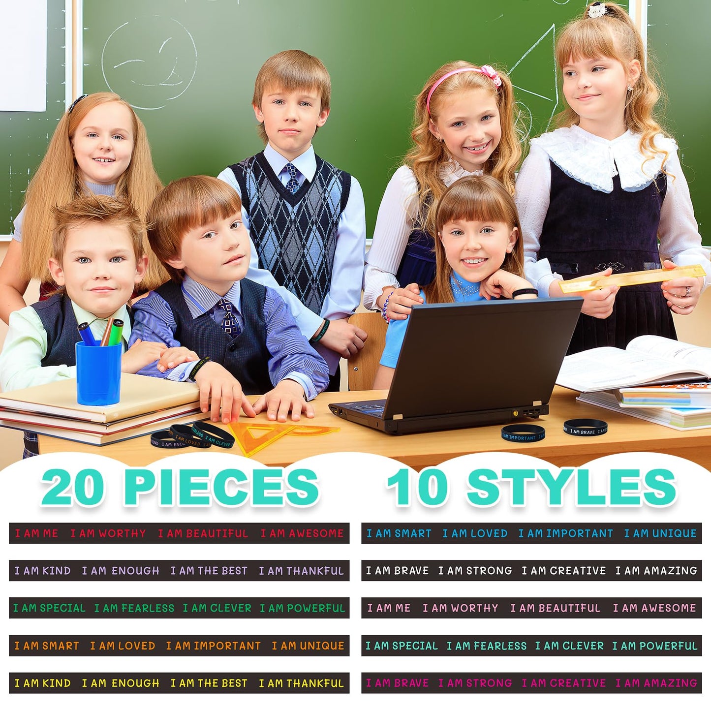 CYCLUSIVE 20-Piece Inspirational Wristbands for Students | Motivational Silicone Bracelets