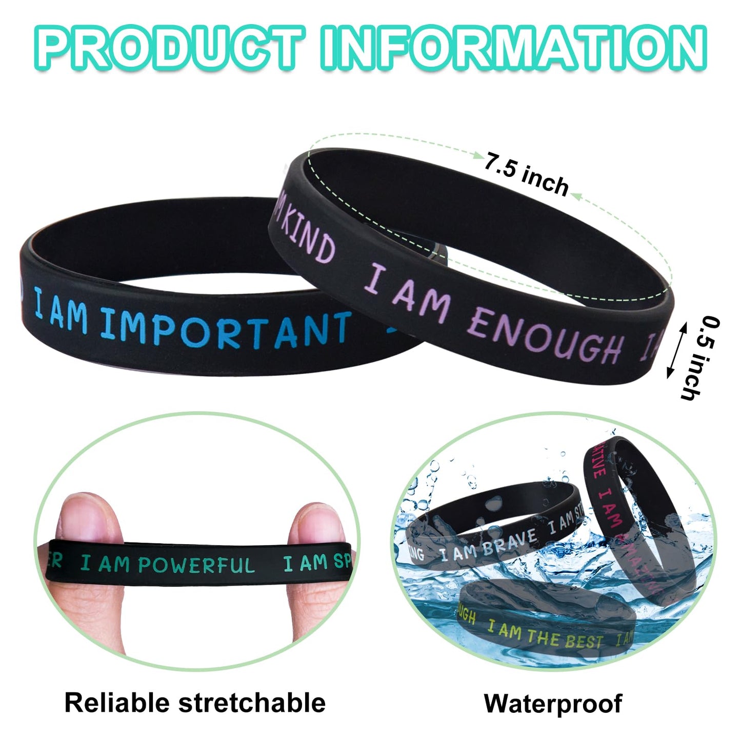 CYCLUSIVE 20-Piece Inspirational Wristbands for Students | Motivational Silicone Bracelets