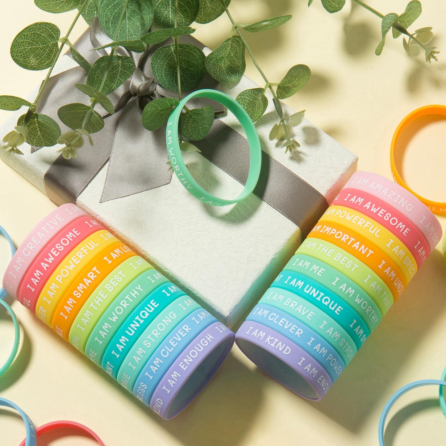 CYCLUSIVE 20-Piece Inspirational Wristbands | Motivational Silicone Bracelets for Kids & Students