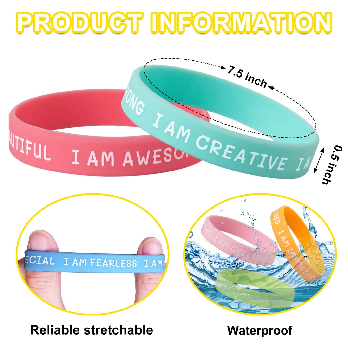 CYCLUSIVE 20-Piece Inspirational Wristbands | Motivational Silicone Bracelets for Kids & Students