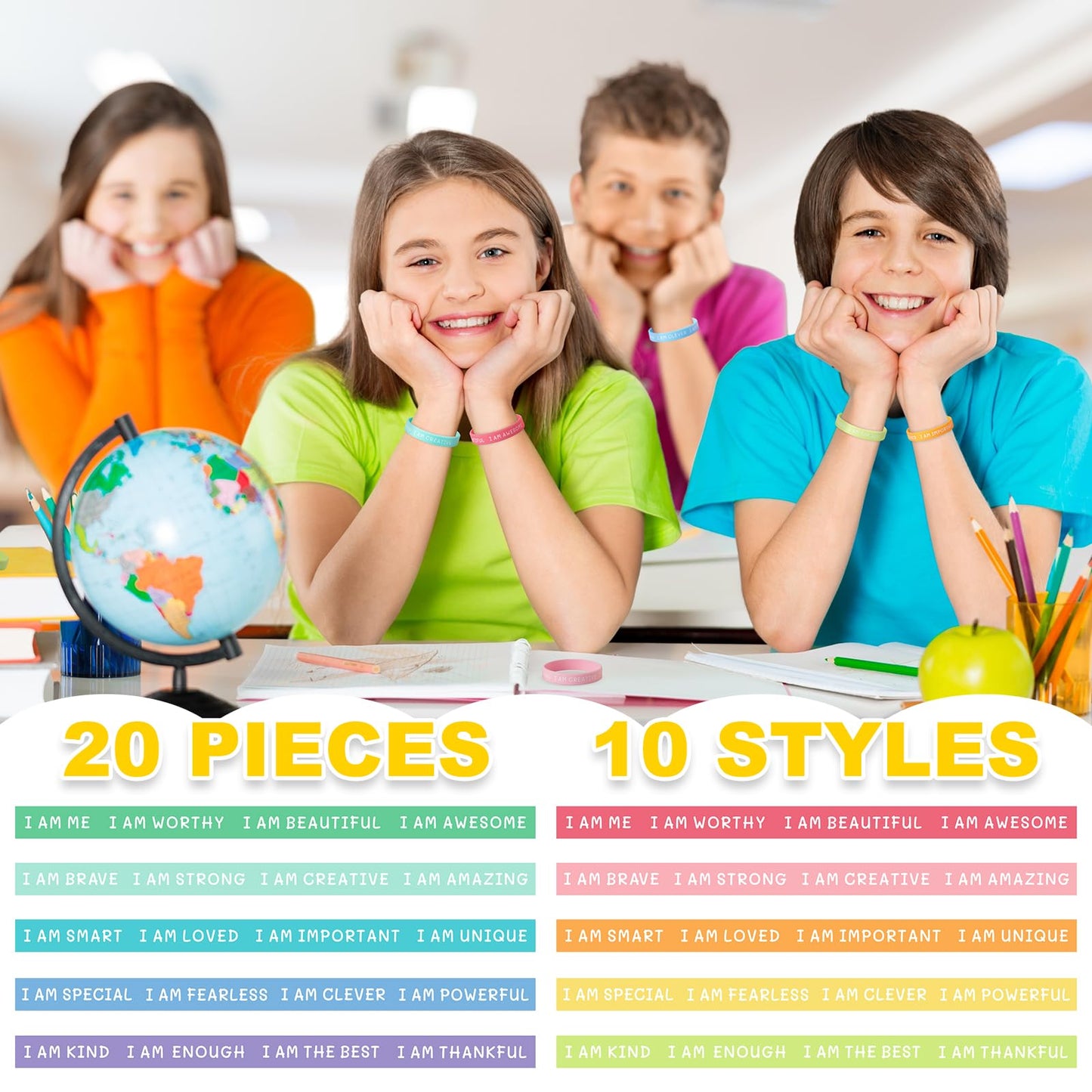 CYCLUSIVE 20-Piece Inspirational Wristbands | Motivational Silicone Bracelets for Kids & Students