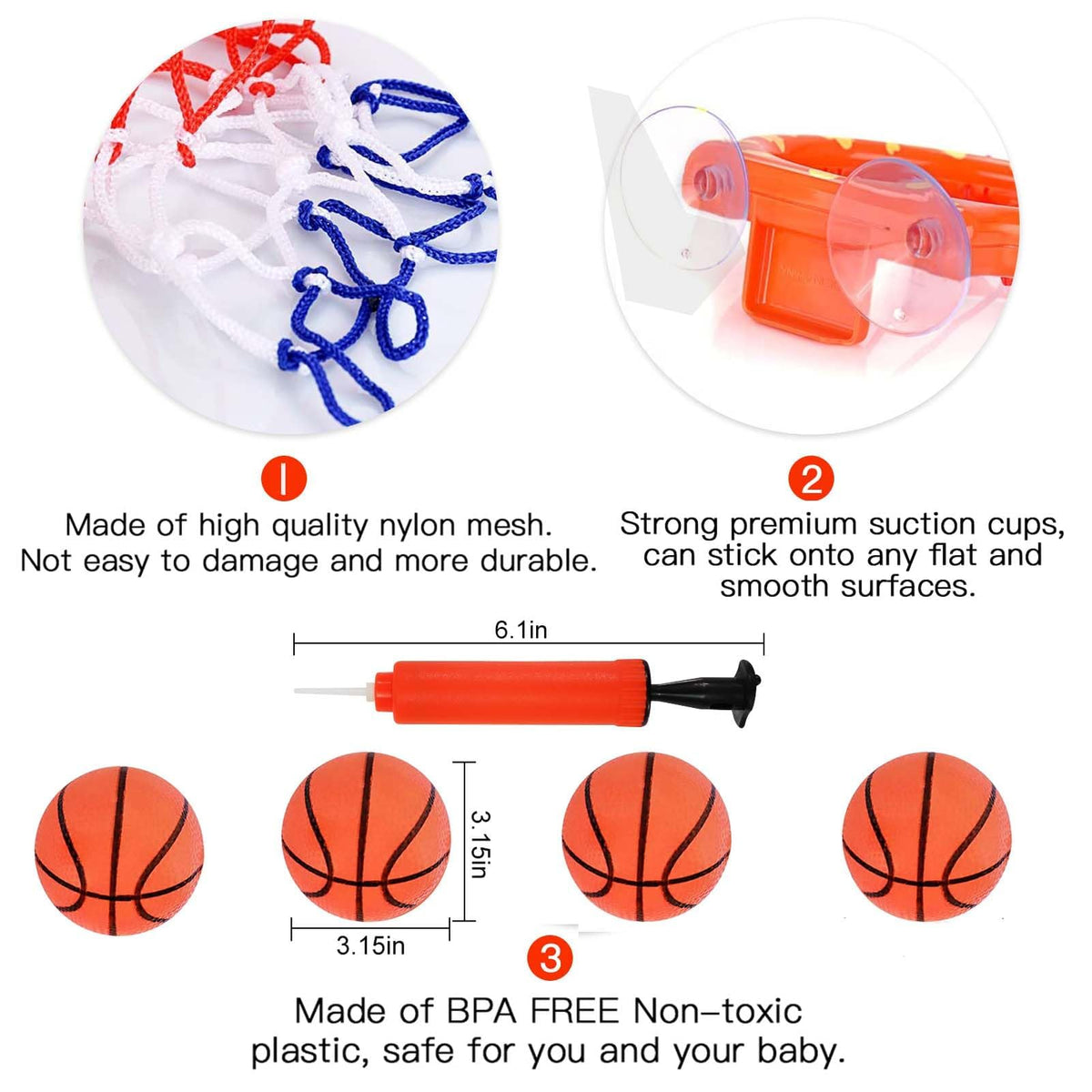 Cyfie Bath Toys for Toddlers - Tub Basketball Hoop Set with 4 Balls (Ages 3-8)