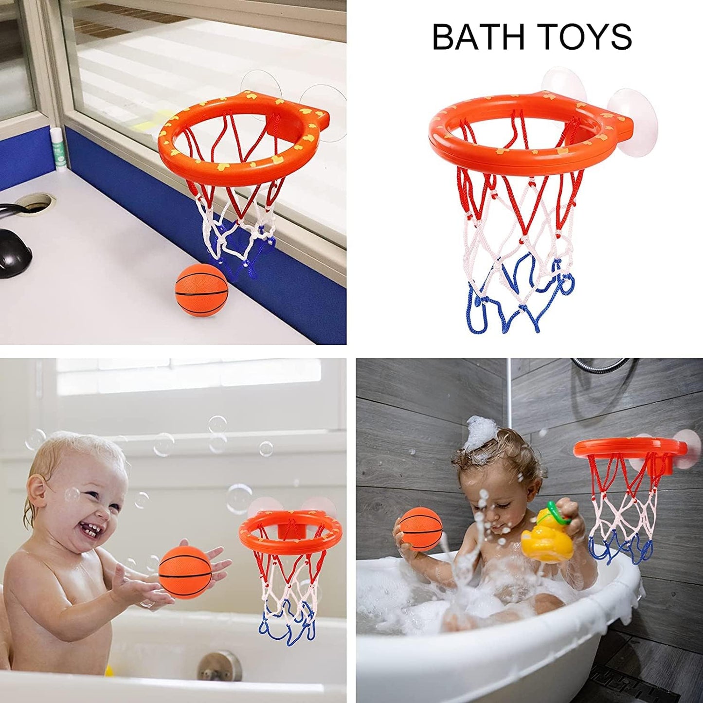 Cyfie Bath Toys for Toddlers - Tub Basketball Hoop Set with 4 Balls (Ages 3-8)
