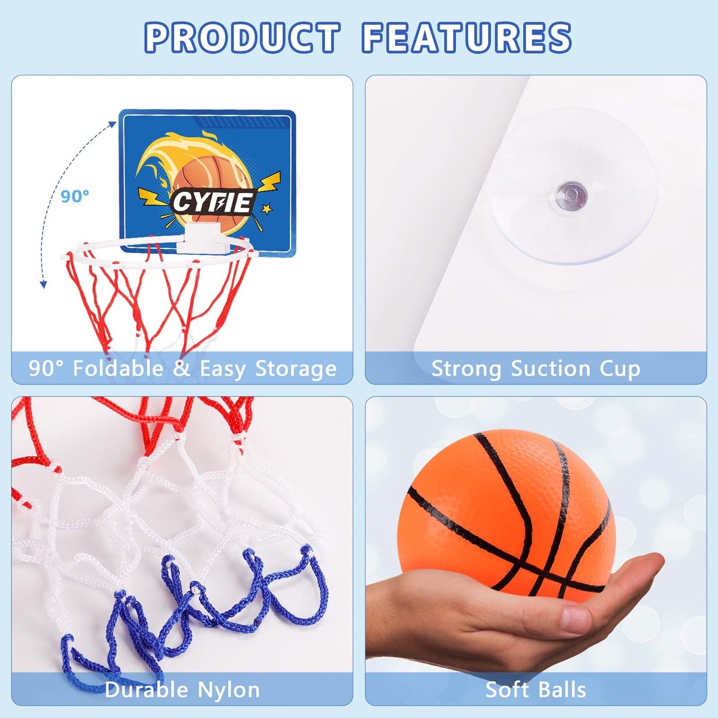Cyfie Mini Basketball Hoop for Toddlers — Suction Cup Bath & Door Play