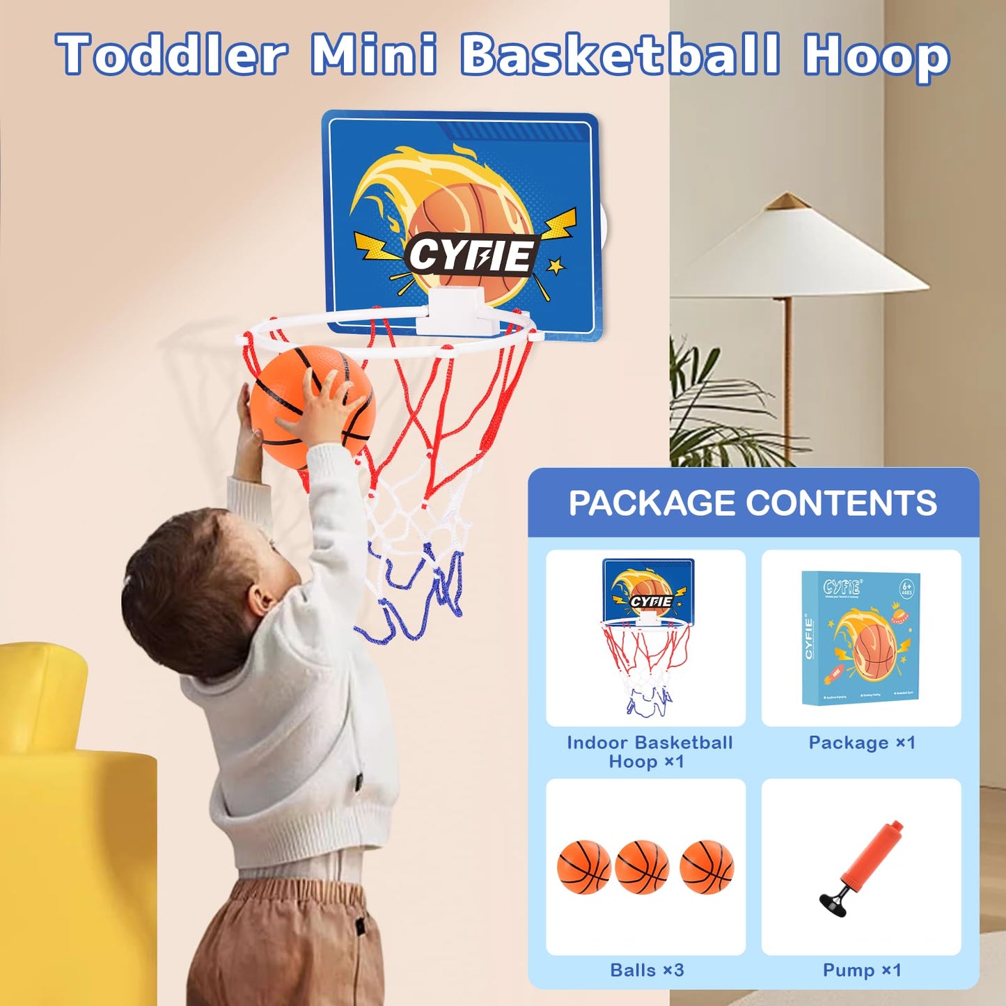 Cyfie Mini Basketball Hoop for Toddlers — Suction Cup Bath & Door Play
