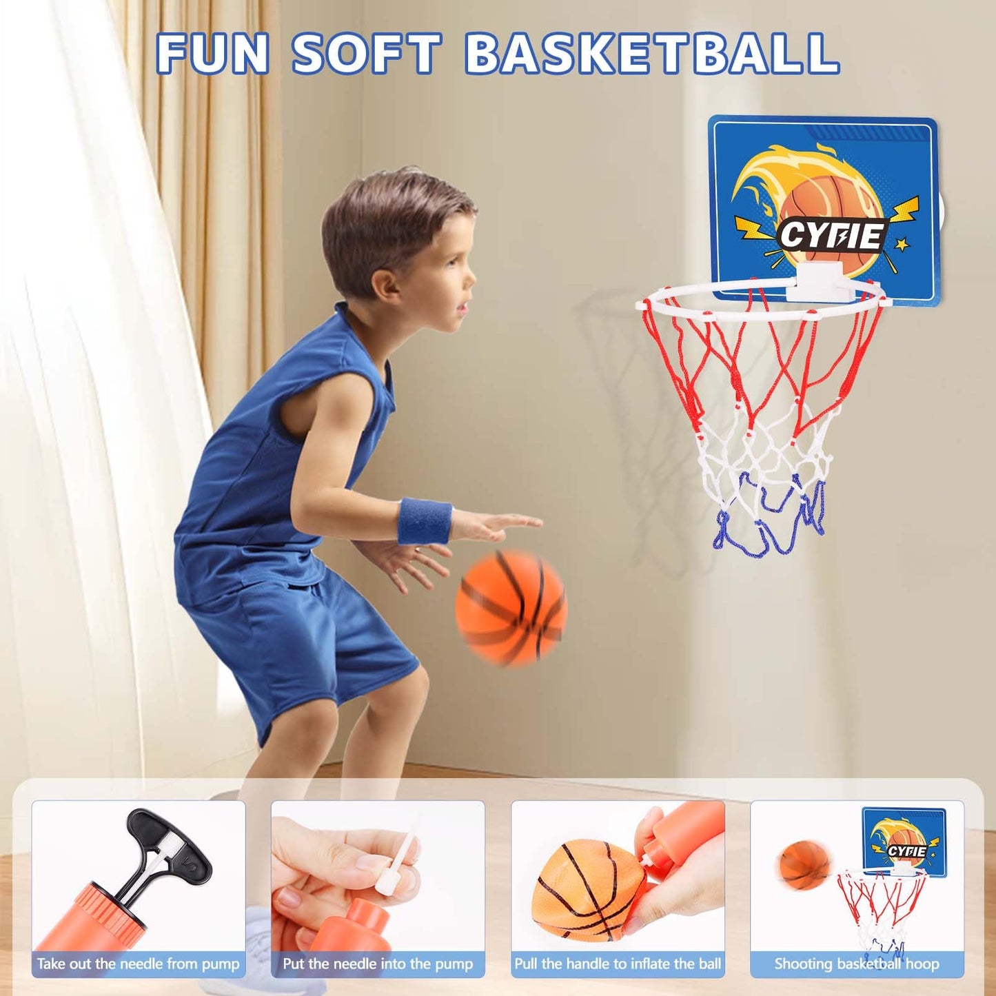 Cyfie Mini Basketball Hoop for Toddlers — Suction Cup Bath & Door Play