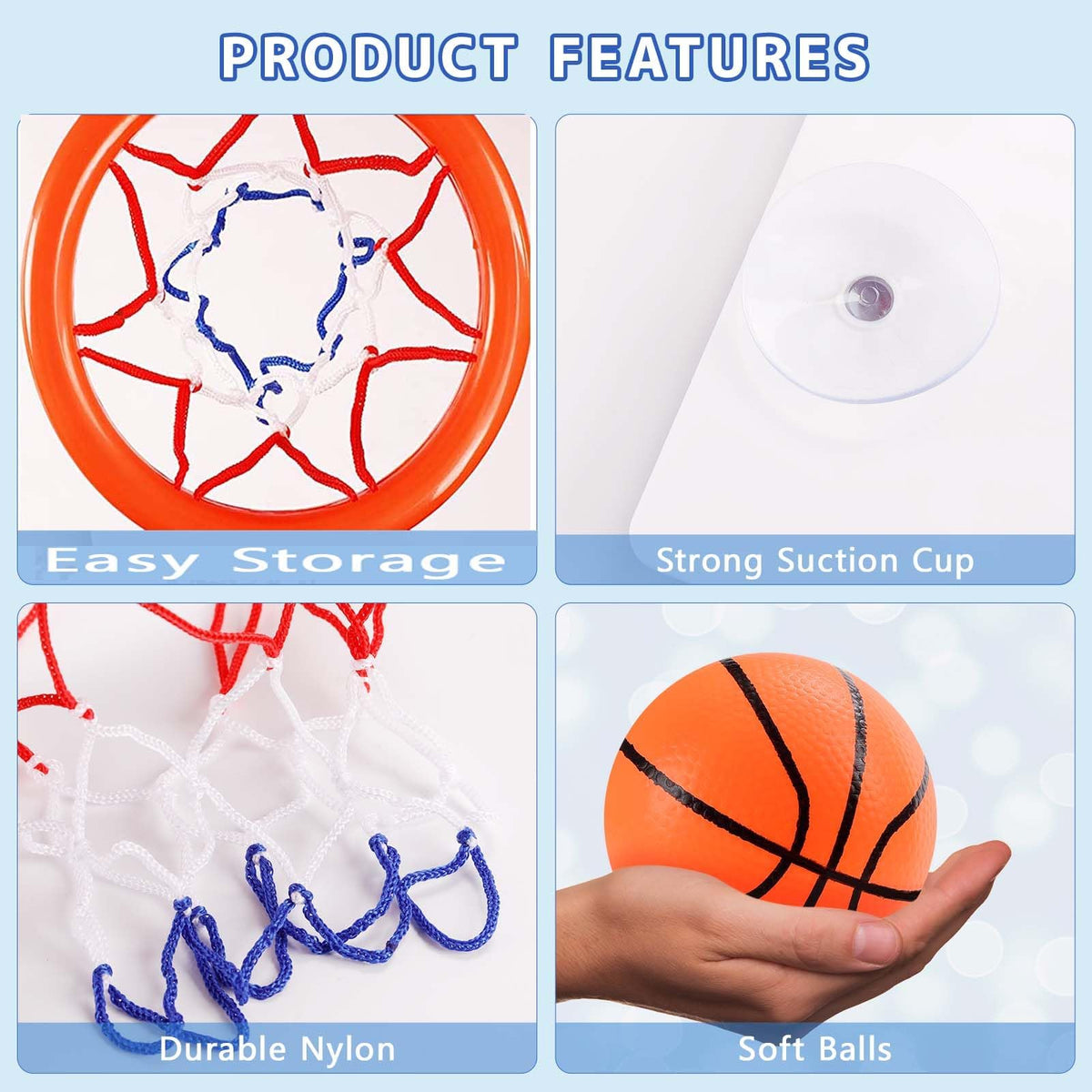 Cyfie Bath Toys for Toddlers - Tub Basketball Hoop Set with 4 Balls (Ages 3-8)