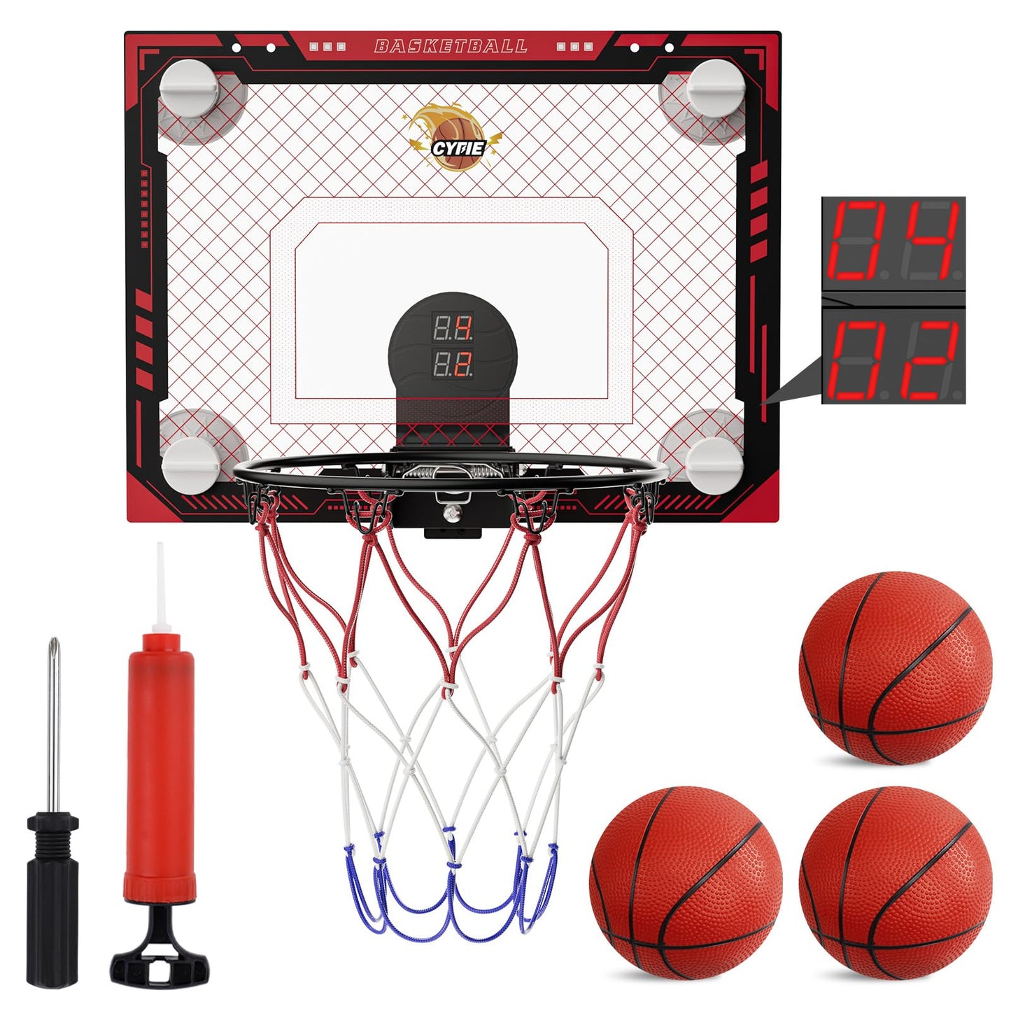 CYFIE Suction Cup Basketball Hoop – Indoor Mini Hoop with Scoreboard, 3 Balls, No-Drill Setup