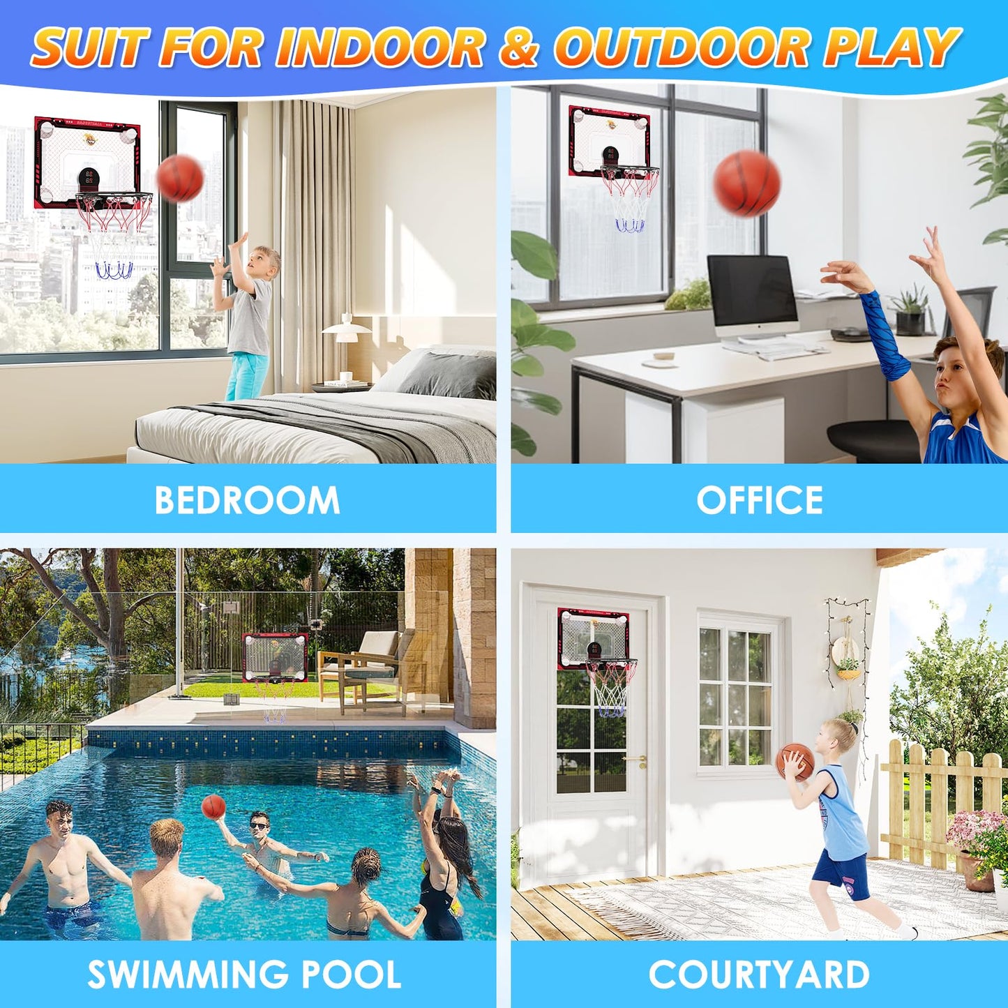 CYFIE Suction Cup Basketball Hoop – Indoor Mini Hoop with Scoreboard, 3 Balls, No-Drill Setup
