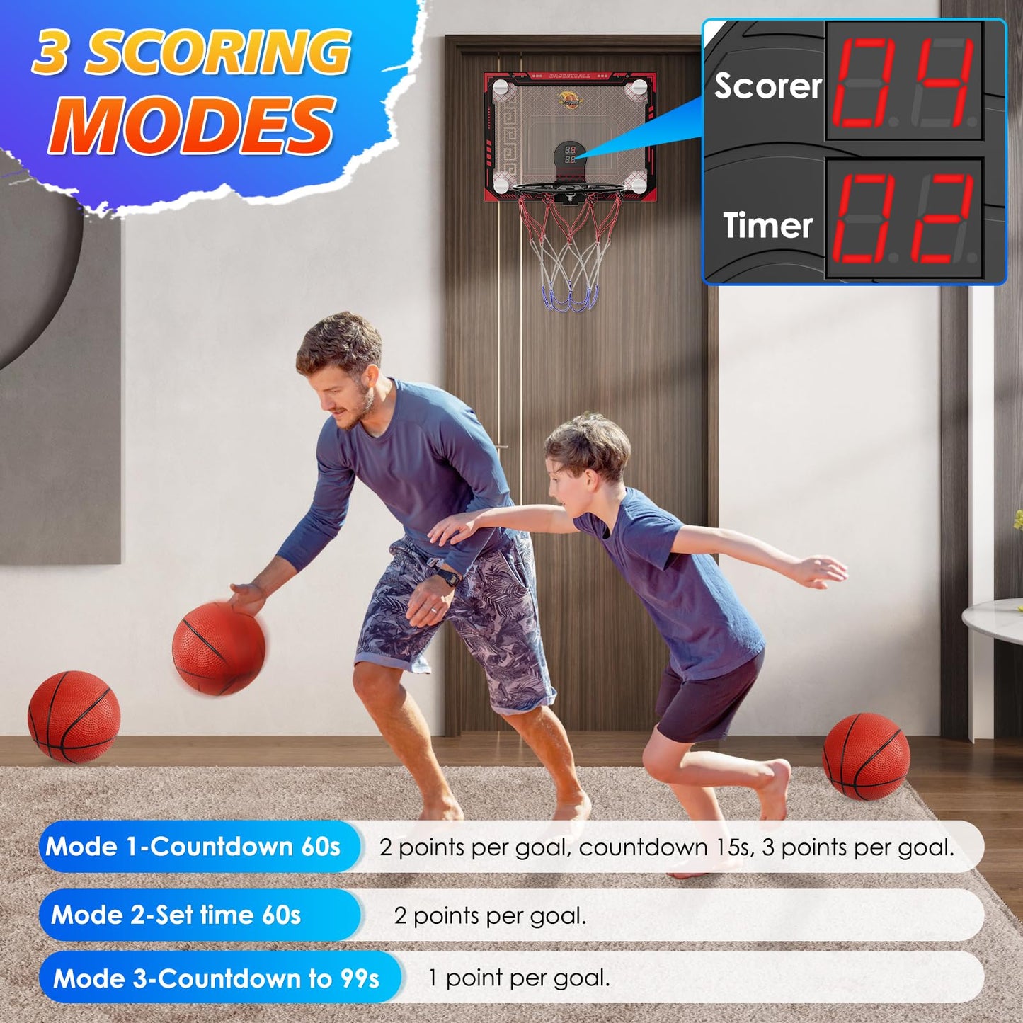 CYFIE Suction Cup Basketball Hoop – Indoor Mini Hoop with Scoreboard, 3 Balls, No-Drill Setup