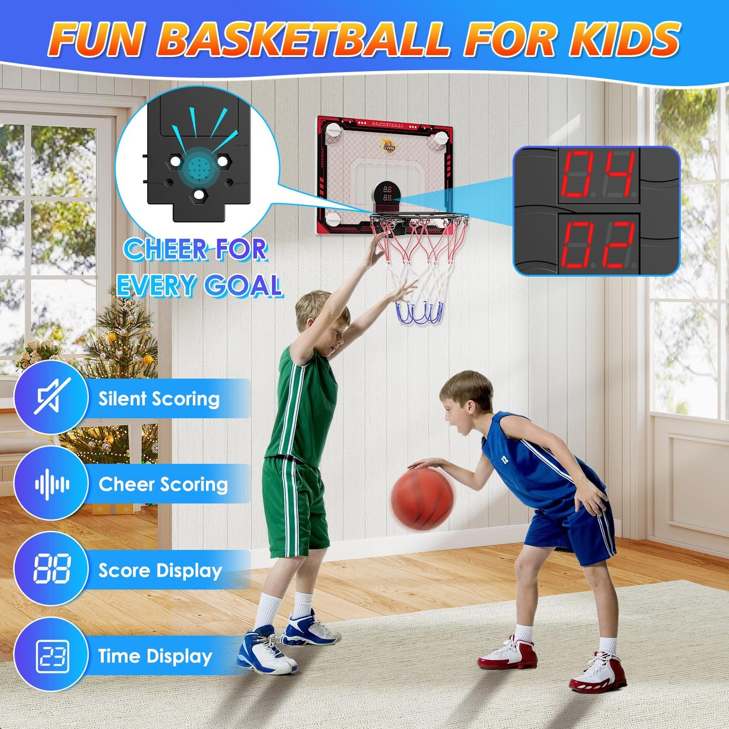 CYFIE Suction Cup Basketball Hoop – Indoor Mini Hoop with Scoreboard, 3 Balls, No-Drill Setup