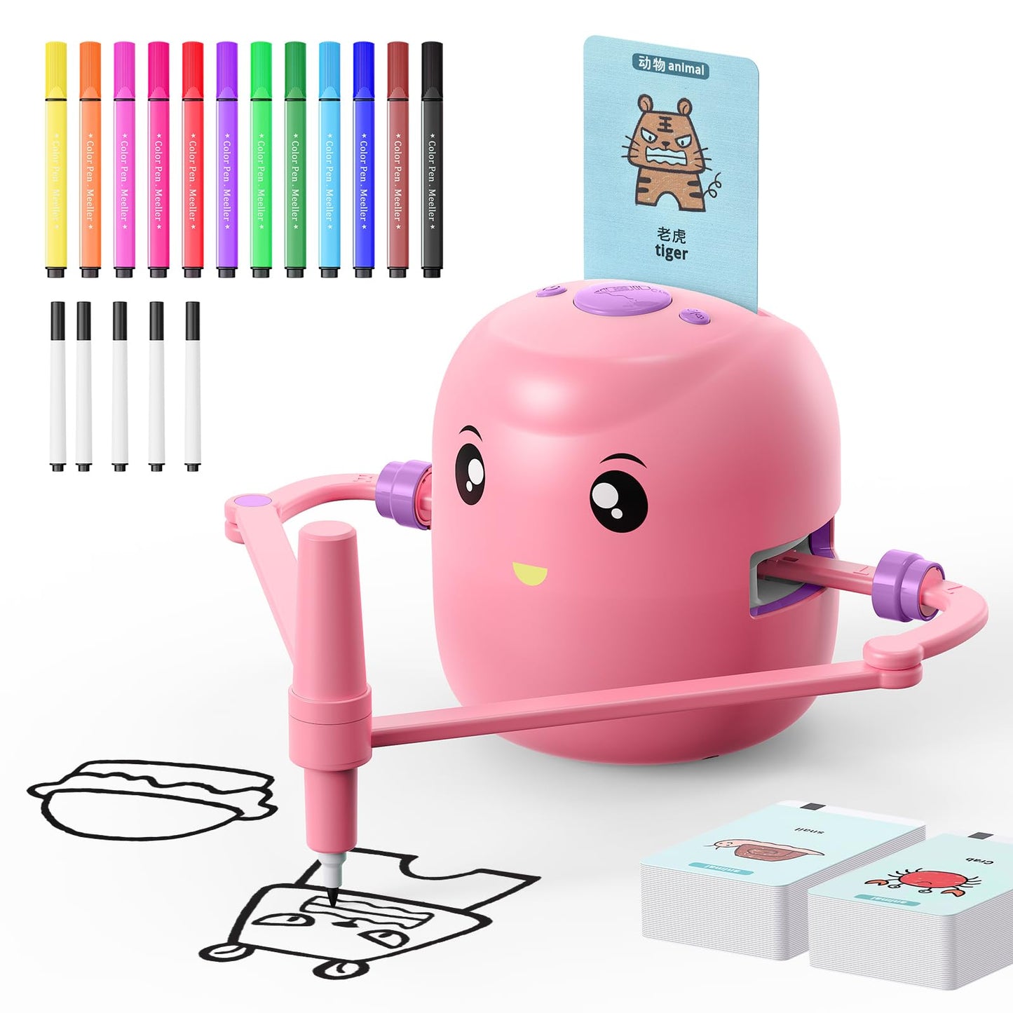 CYJBE Interactive Educational Drawing Robot for Kids – Montessori Learning Toy with 150 Cards, Voice Interaction (Pink)