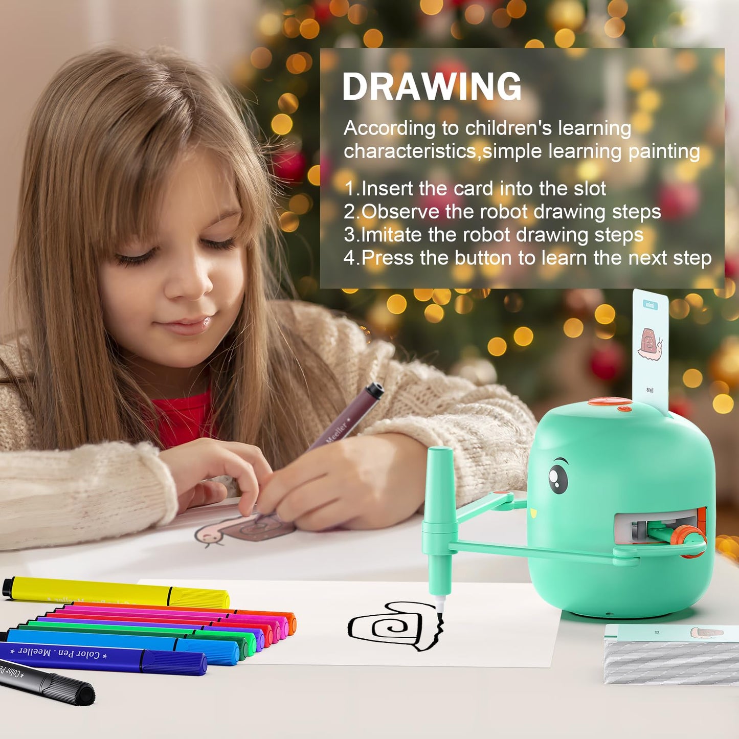 CYJBE Smart Drawing Robot for Kids – Montessori Educational Toy with Voice Interaction & 16 Color Pens
