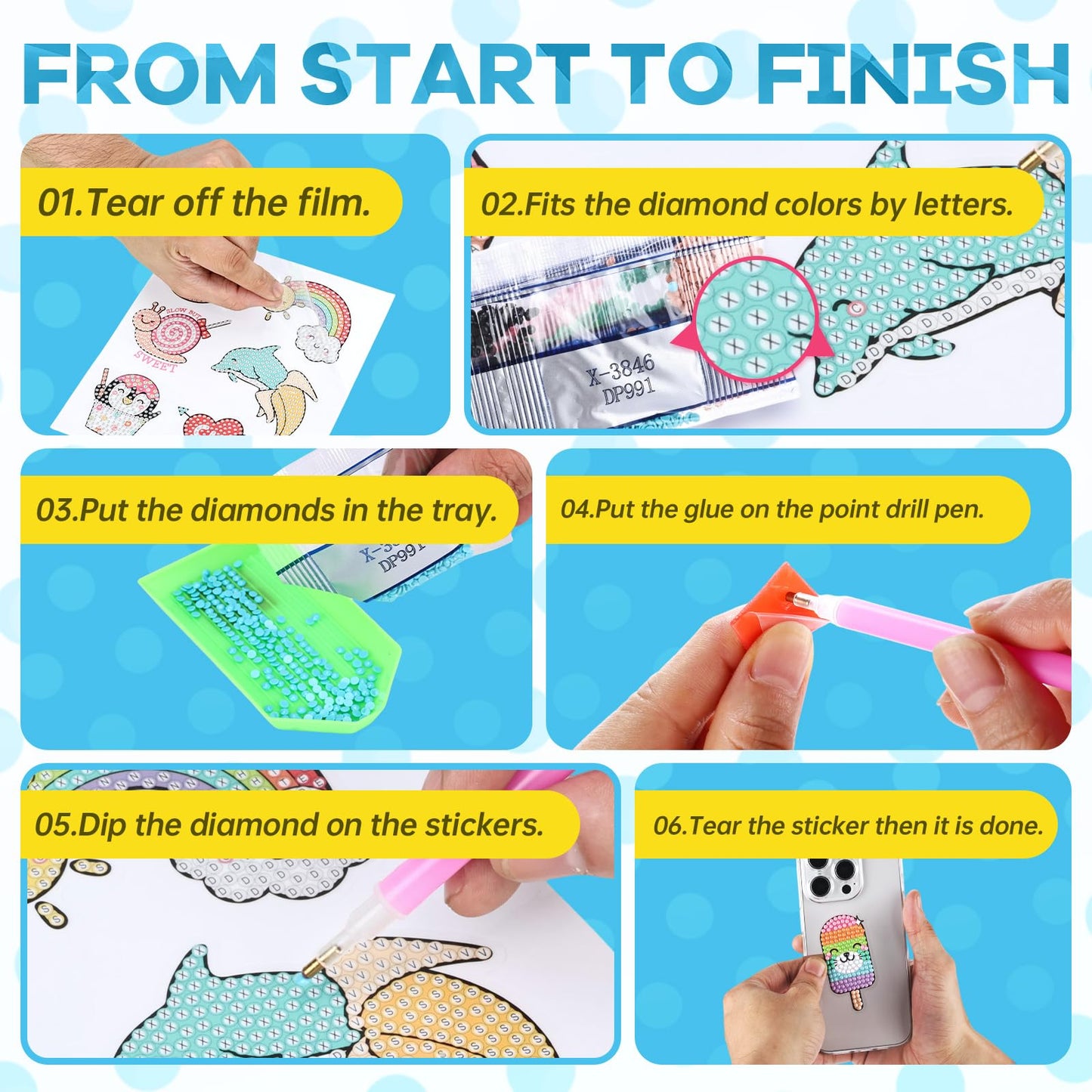 Cymbana 5D Diamond Stickers Kit – 25 Diamonds, 19 Dotz, Unicorn Mermaid Cat