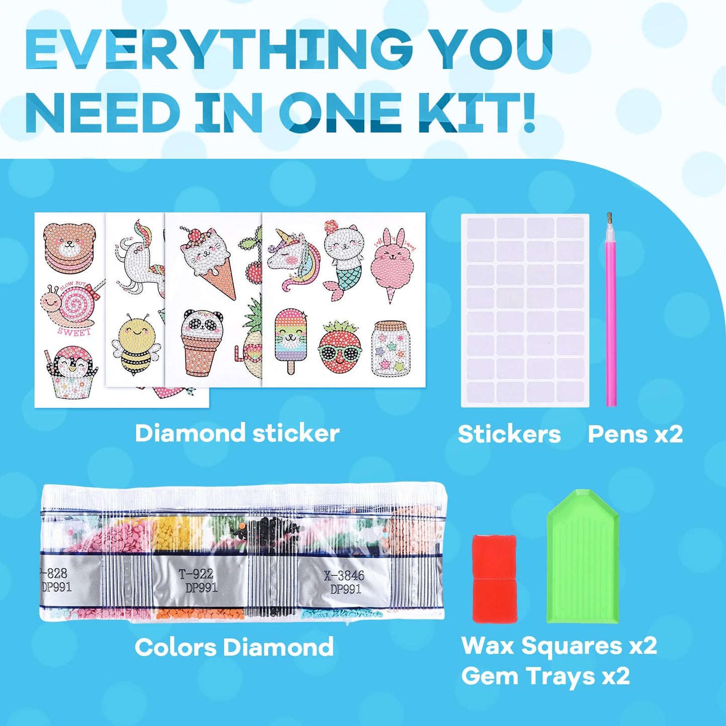 Cymbana 5D Diamond Stickers Kit – 25 Diamonds, 19 Dotz, Unicorn Mermaid Cat