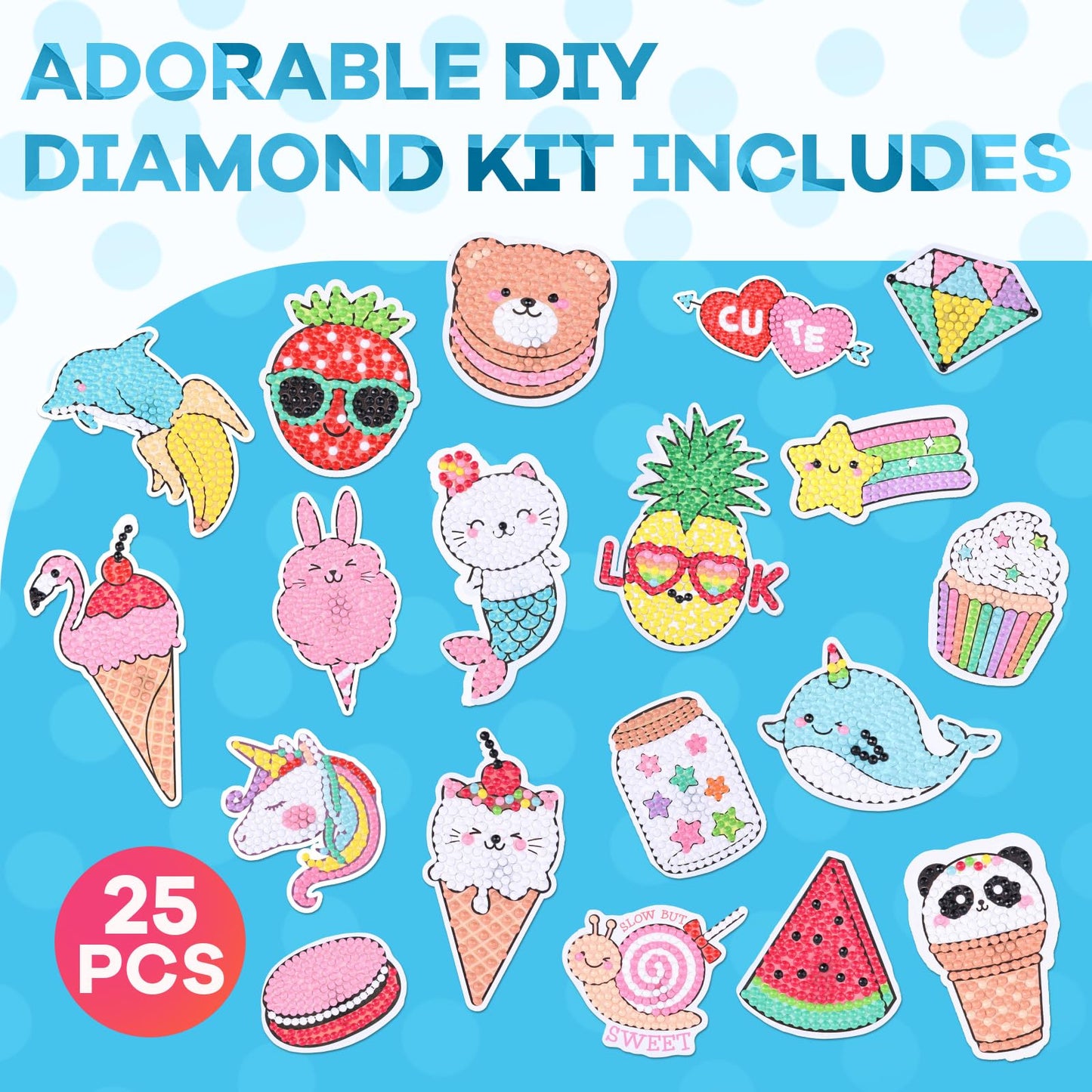 Cymbana 5D Diamond Stickers Kit – 25 Diamonds, 19 Dotz, Unicorn Mermaid Cat