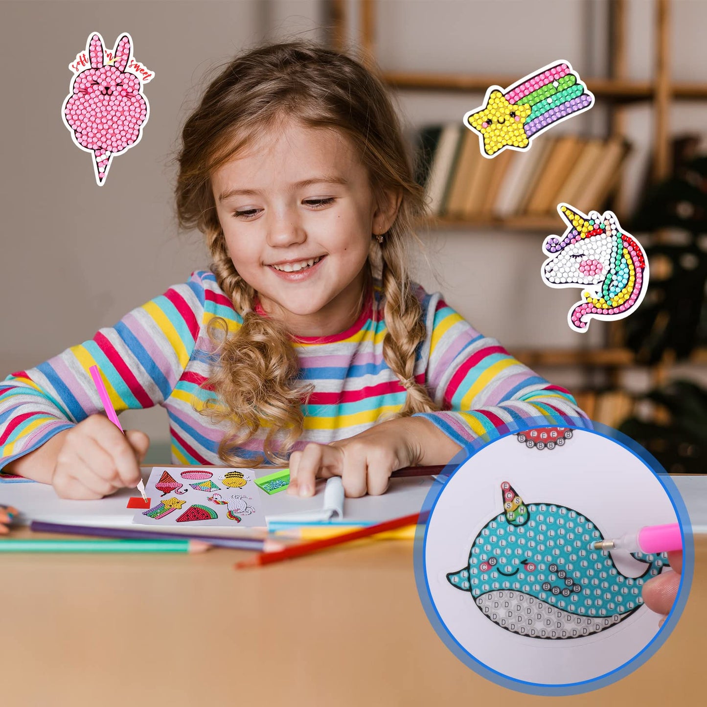 Cymbana 5D Diamond Stickers Kit – 25 Diamonds, 19 Dotz, Unicorn Mermaid Cat