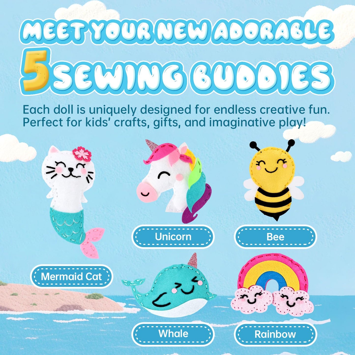 Cymbana Kids Sewing Kit – Create 5 Felt Plush Friends (Beginner Craft for 6+)