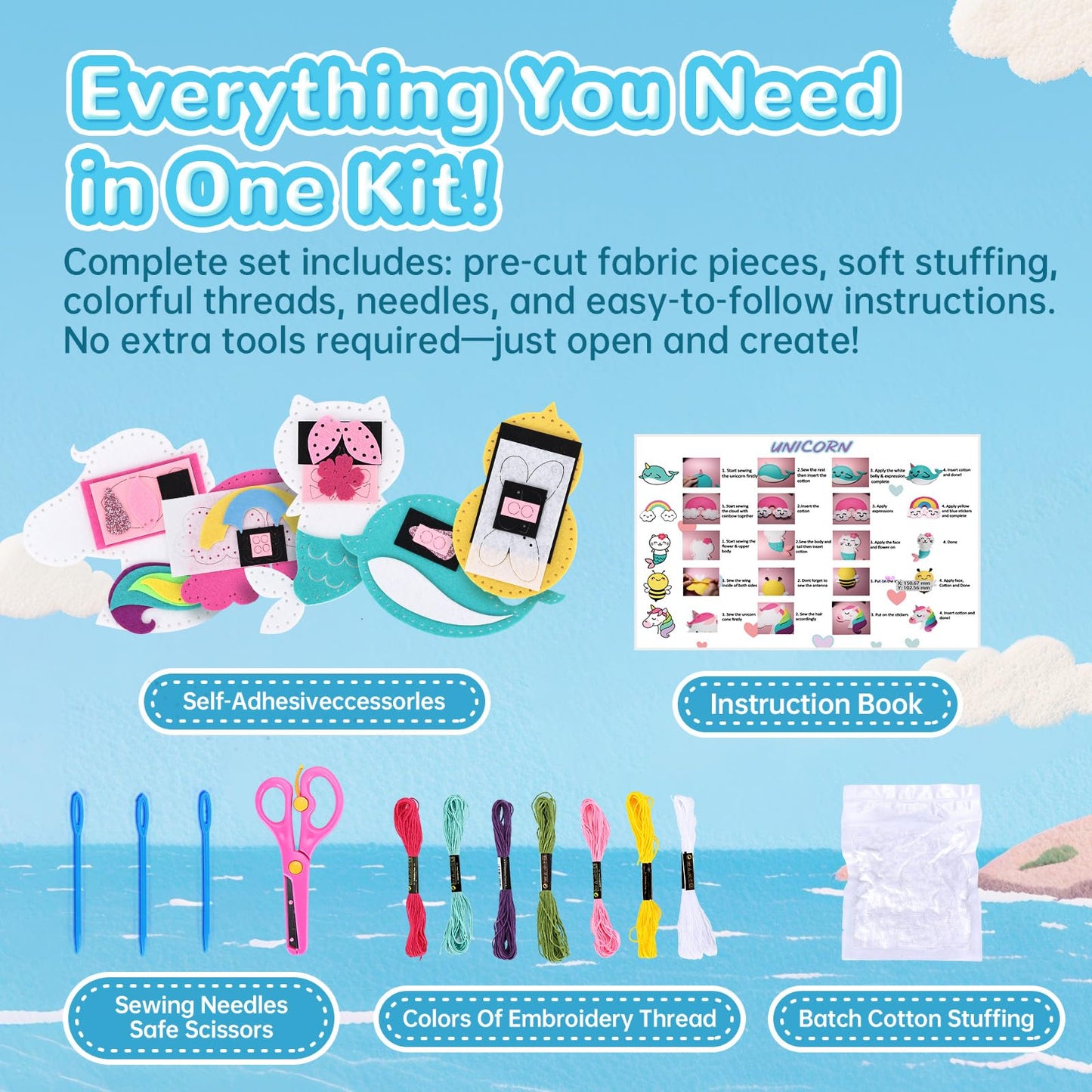 Cymbana Kids Sewing Kit – Create 5 Felt Plush Friends (Beginner Craft for 6+)