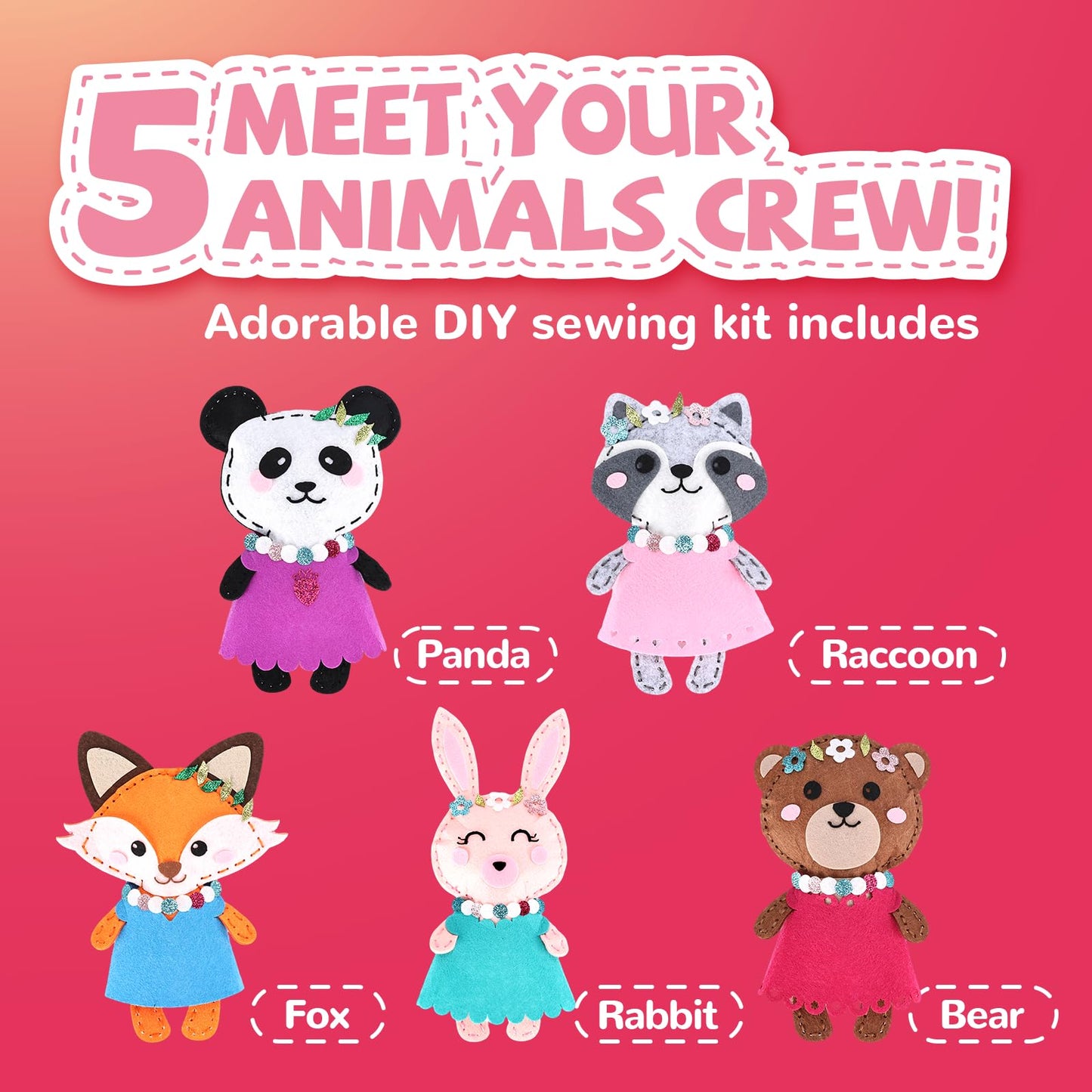 Cymbana Kid Sewing Craft Kit — Learn to Sew 5 Animal Friends