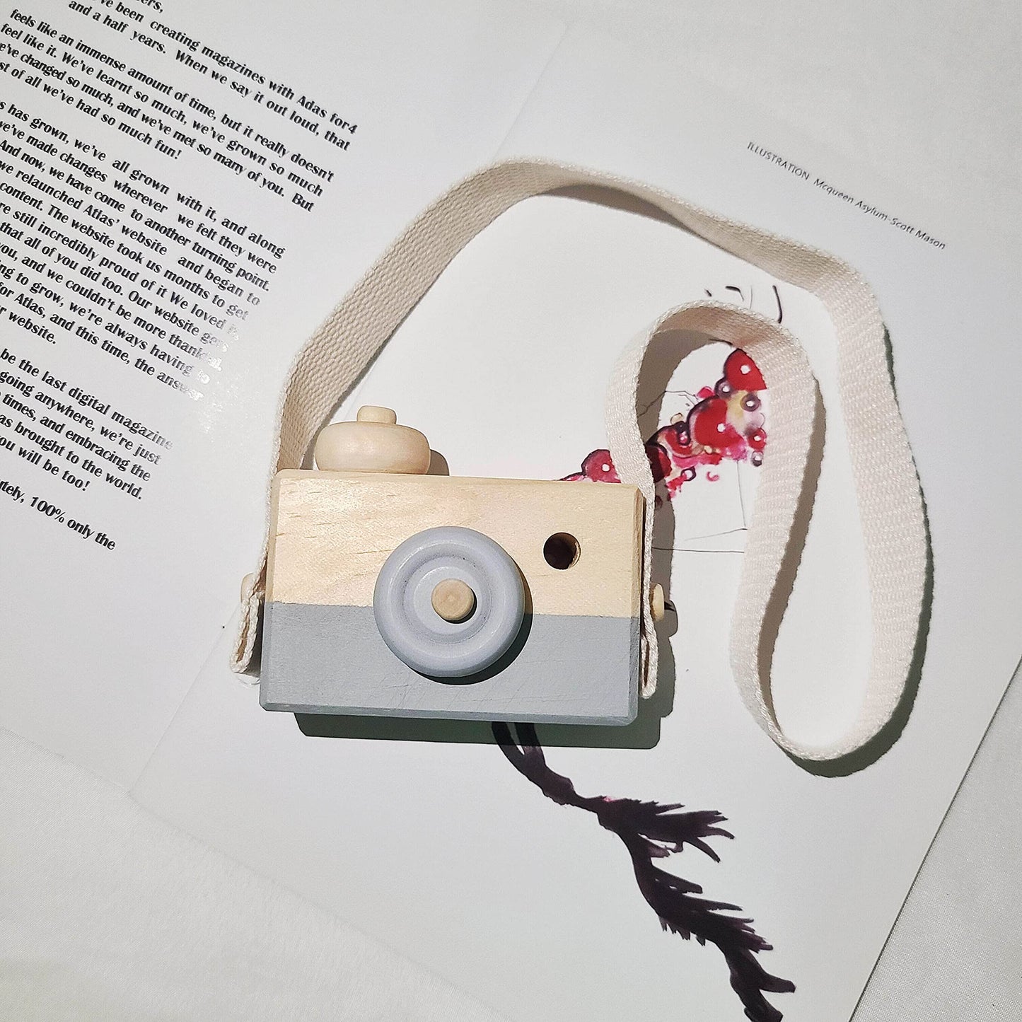 Cynzia Baby Toy Wooden Mini Camera - Gray, Neck-Hanging, Safe Paint, Portable Pretend Play Prop