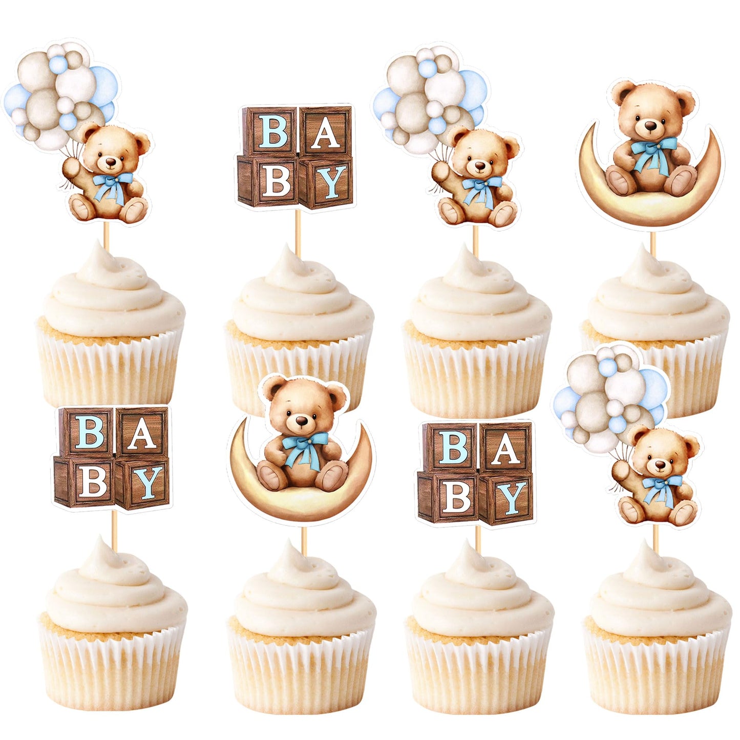 Cyodoos 36 PCS Baby Shower Bear Cupcake Toppers - Bear Theme Party Decorations