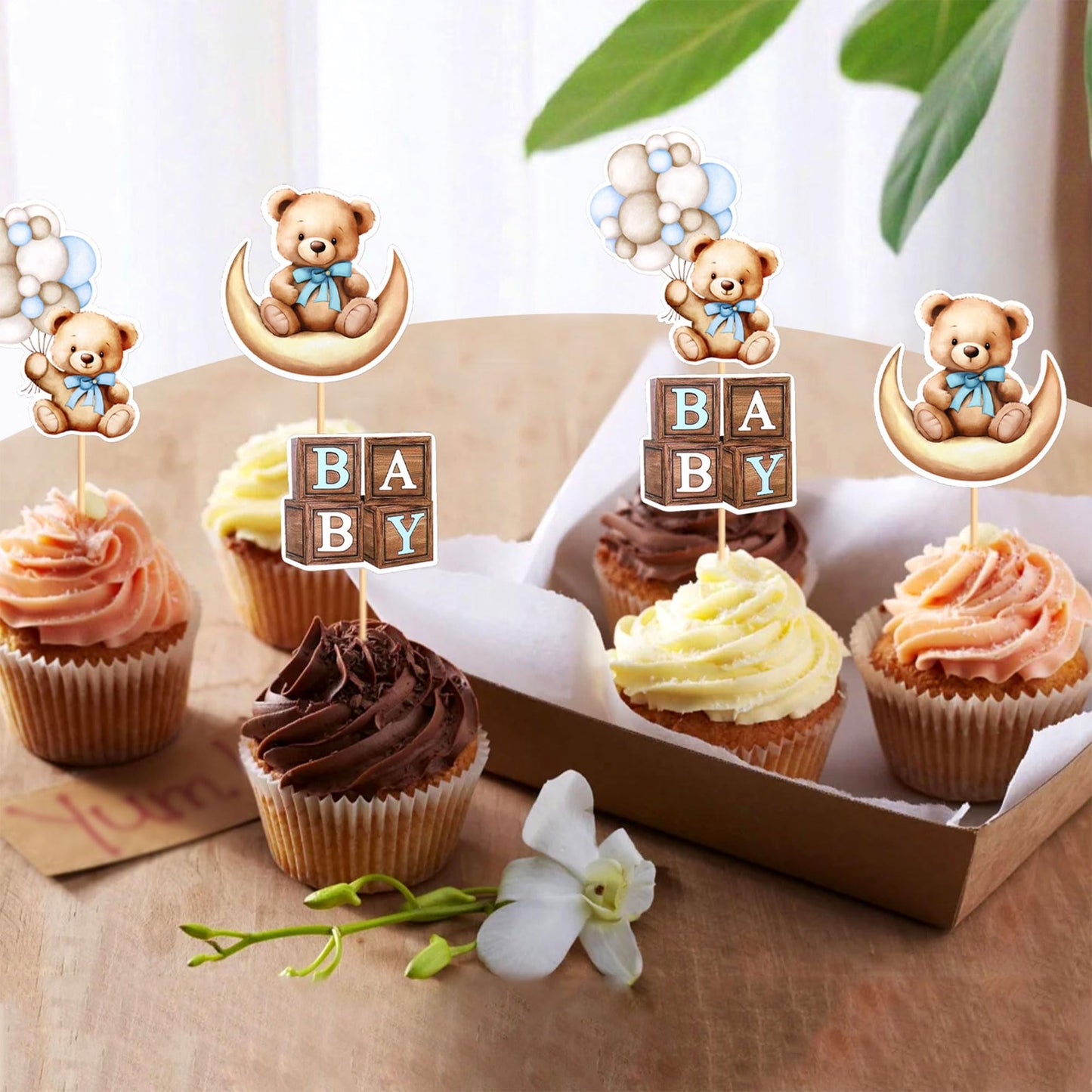 Cyodoos 36 PCS Baby Shower Bear Cupcake Toppers - Bear Theme Party Decorations