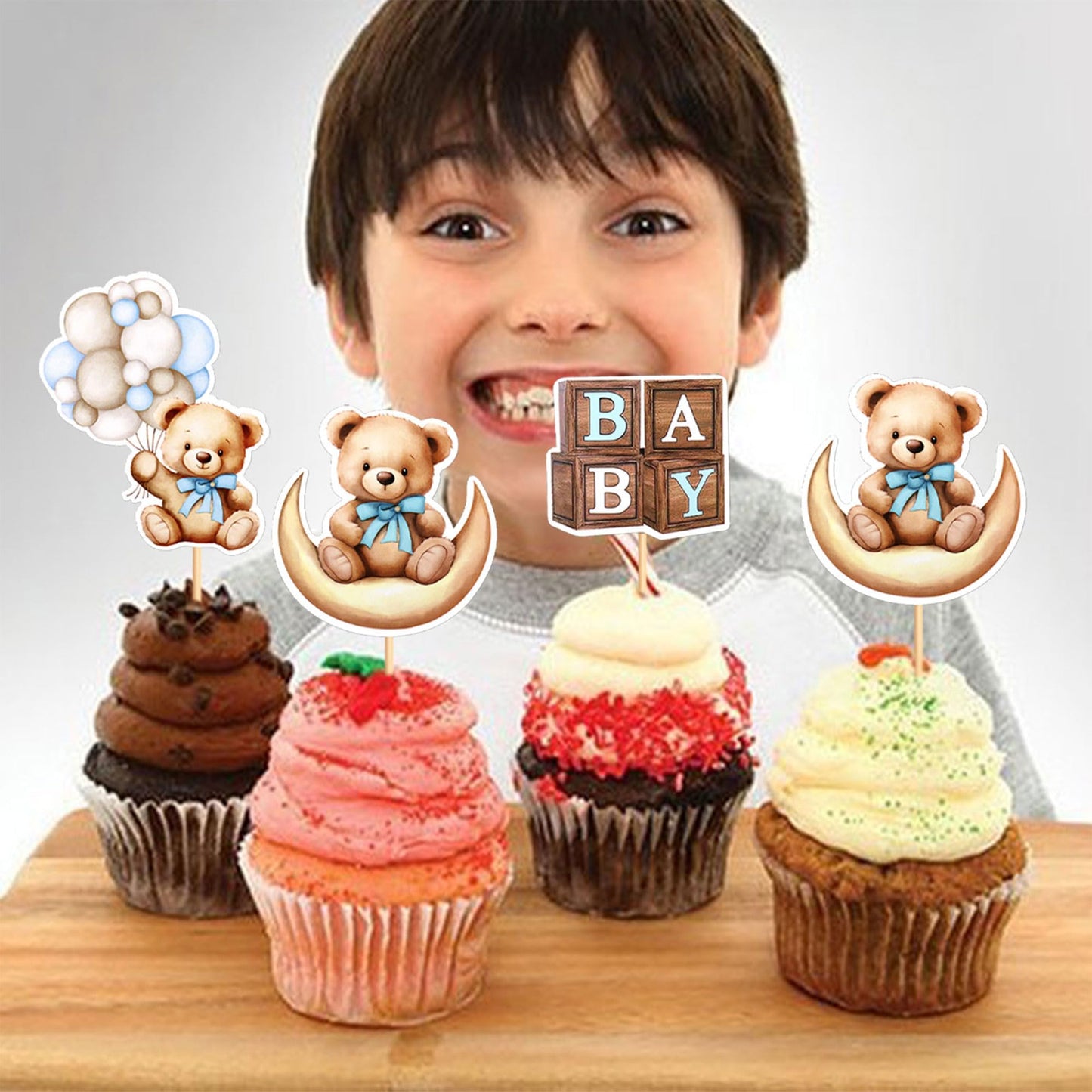 Cyodoos 36 PCS Baby Shower Bear Cupcake Toppers - Bear Theme Party Decorations