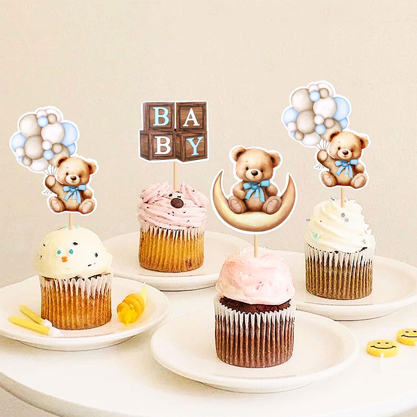 Cyodoos 36 PCS Baby Shower Bear Cupcake Toppers - Bear Theme Party Decorations