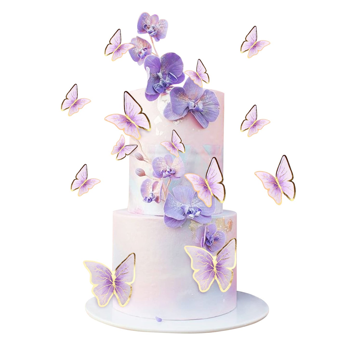 Cyodoos 30pc Purple Gold Edge 3D Butterfly Cake Toppers – Mixed Sizes