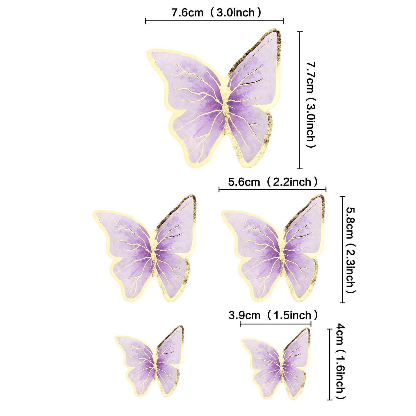 Cyodoos 30pc Purple Gold Edge 3D Butterfly Cake Toppers – Mixed Sizes