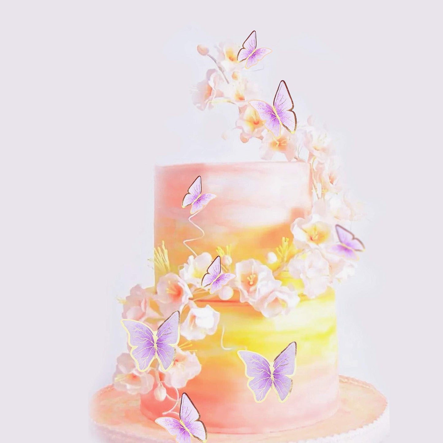 Cyodoos 30pc Purple Gold Edge 3D Butterfly Cake Toppers – Mixed Sizes
