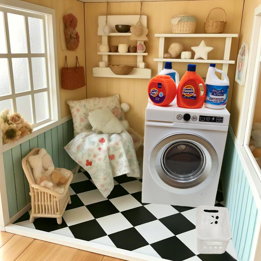 Cyraft 1:12 Scale Miniature Electric Washing Machine & Laundry Set | Realistic Dollhouse Accessories