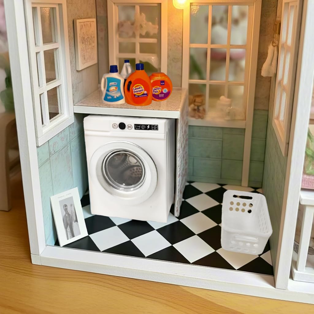 Cyraft 1:12 Scale Miniature Electric Washing Machine & Laundry Set | Realistic Dollhouse Accessories