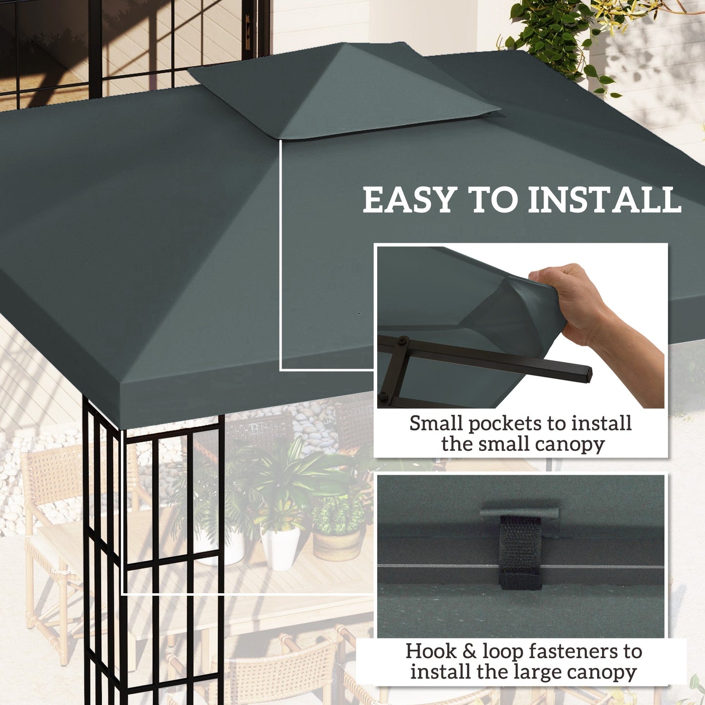 Outsunny 3(m) 2 Tier Gazebo Top Cover Replacement Canopy Roof Charcoal Grey
