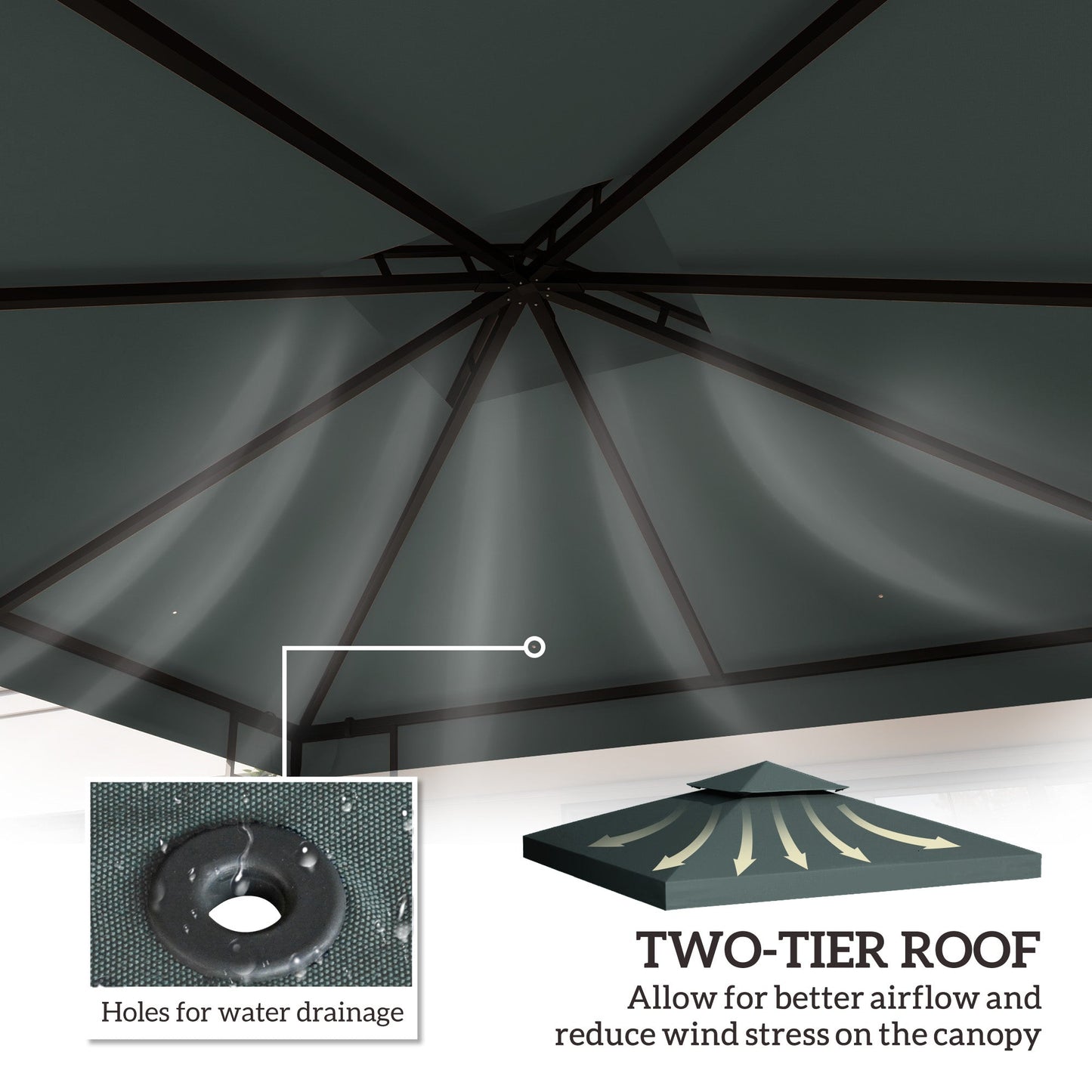 Outsunny 3(m) 2 Tier Gazebo Top Cover Replacement Canopy Roof Charcoal Grey