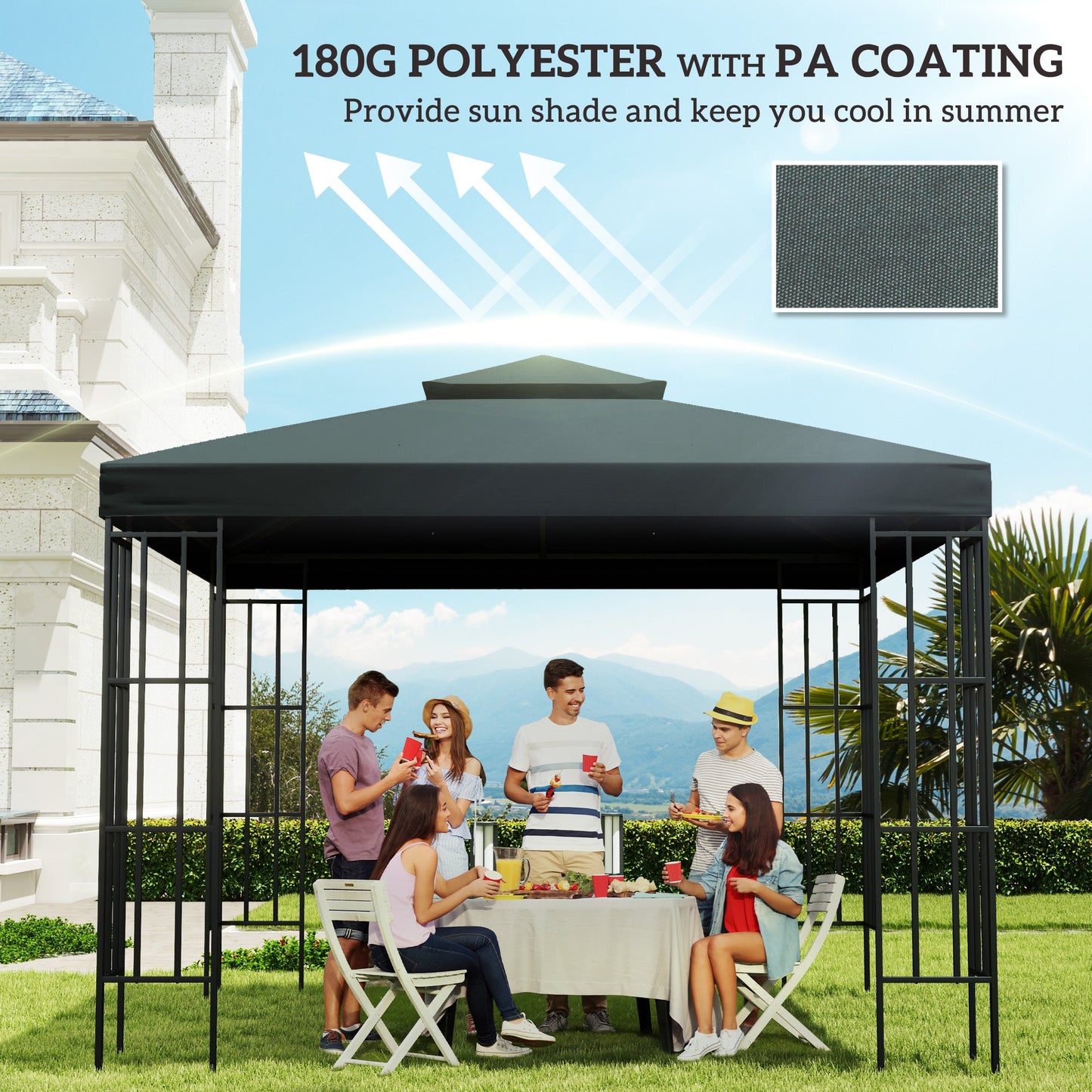 Outsunny 3(m) 2 Tier Gazebo Top Cover Replacement Canopy Roof Charcoal Grey
