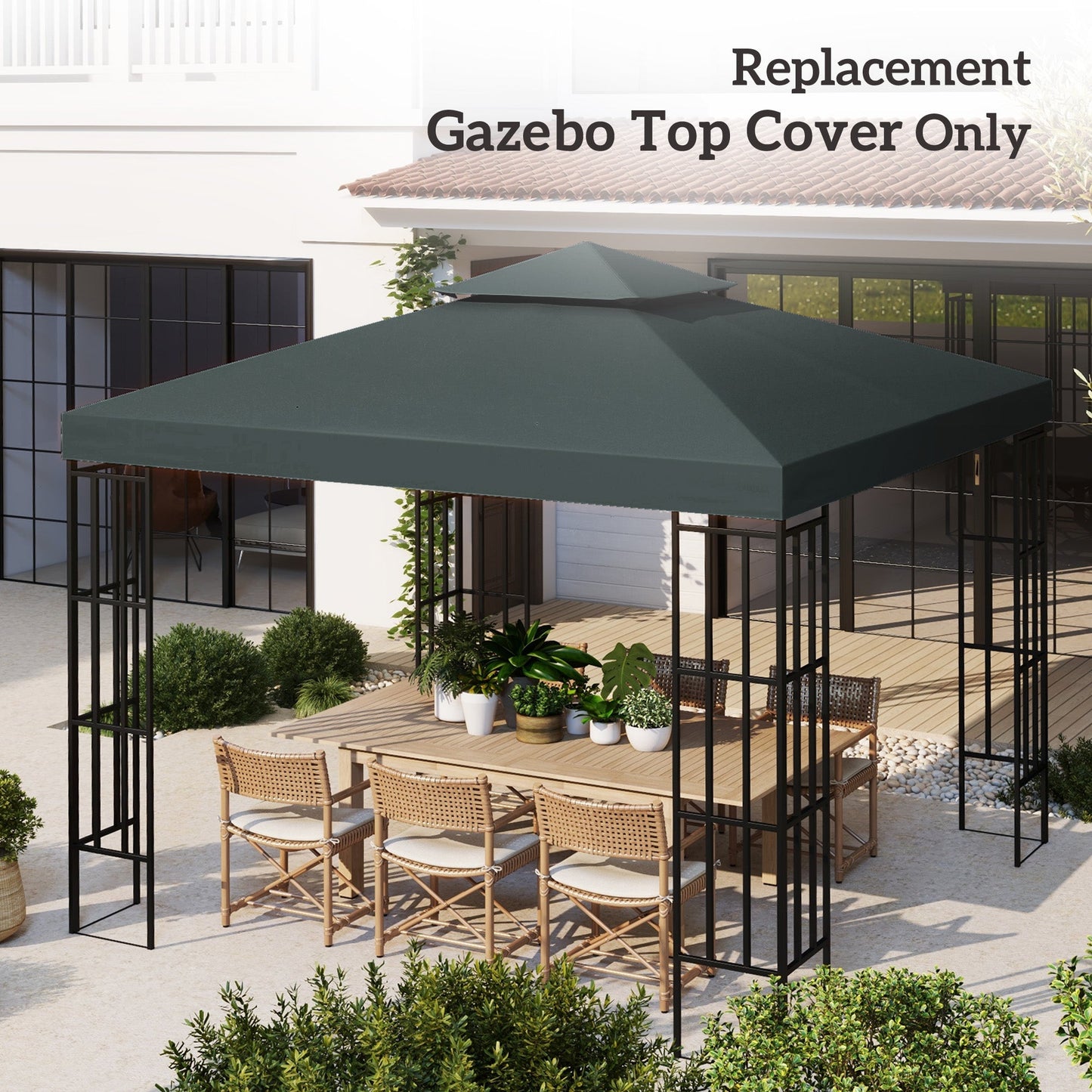 Outsunny 3(m) 2 Tier Gazebo Top Cover Replacement Canopy Roof Charcoal Grey