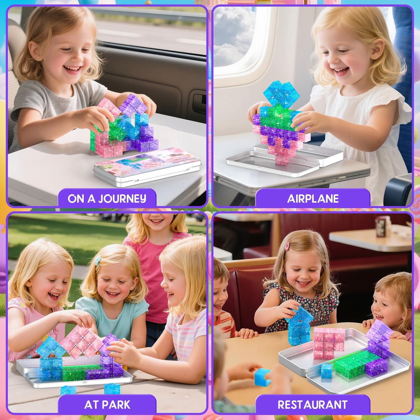 CZCUUDZ Magnetic Blocks Travel Set – 35Pcs Mini Tiles with Portable Iron Box for Ages 3-8