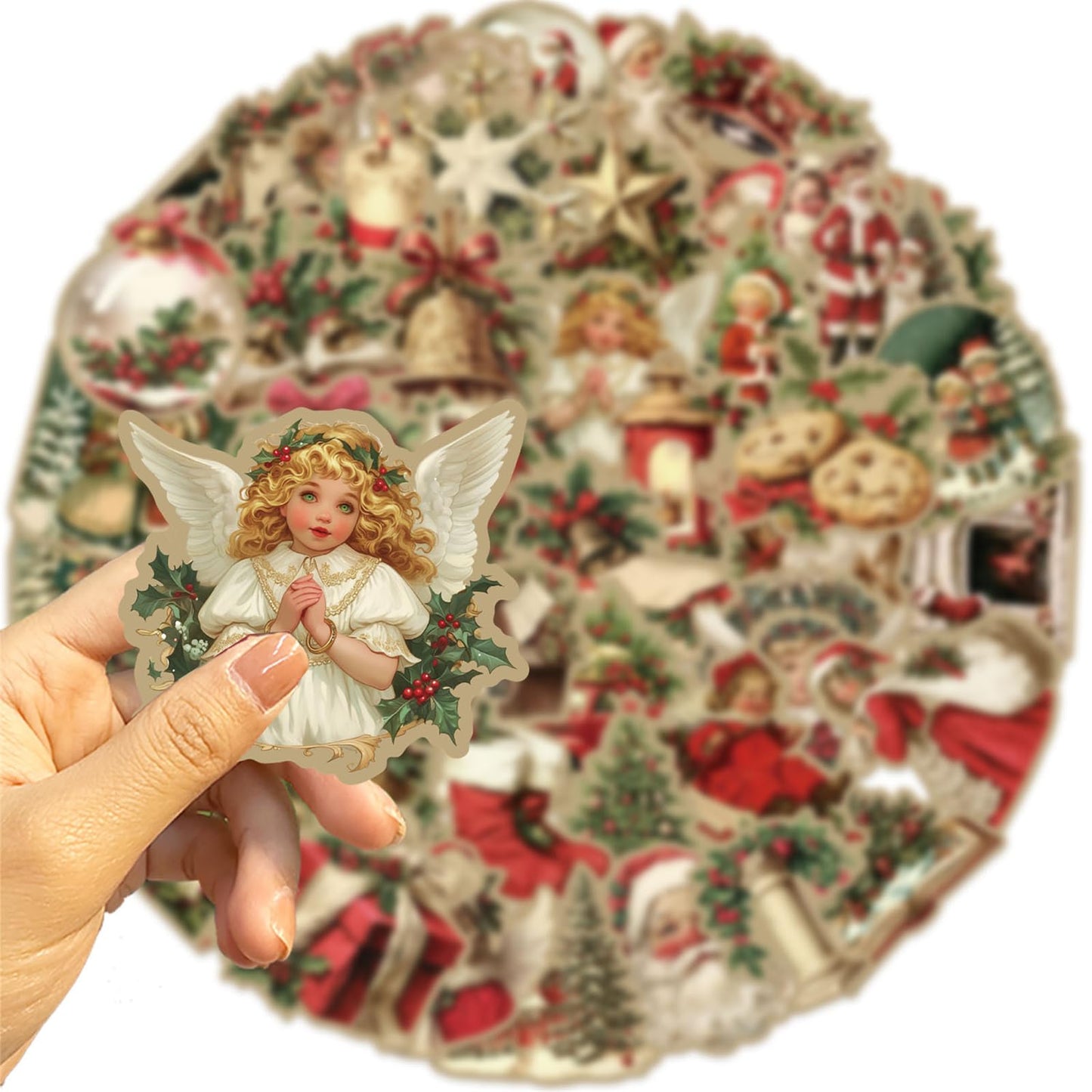 CZSWMD Vintage Christmas 50-Piece Sticker Pack – Waterproof Non-Repeating Vinyl for Laptops, Backpacks & More